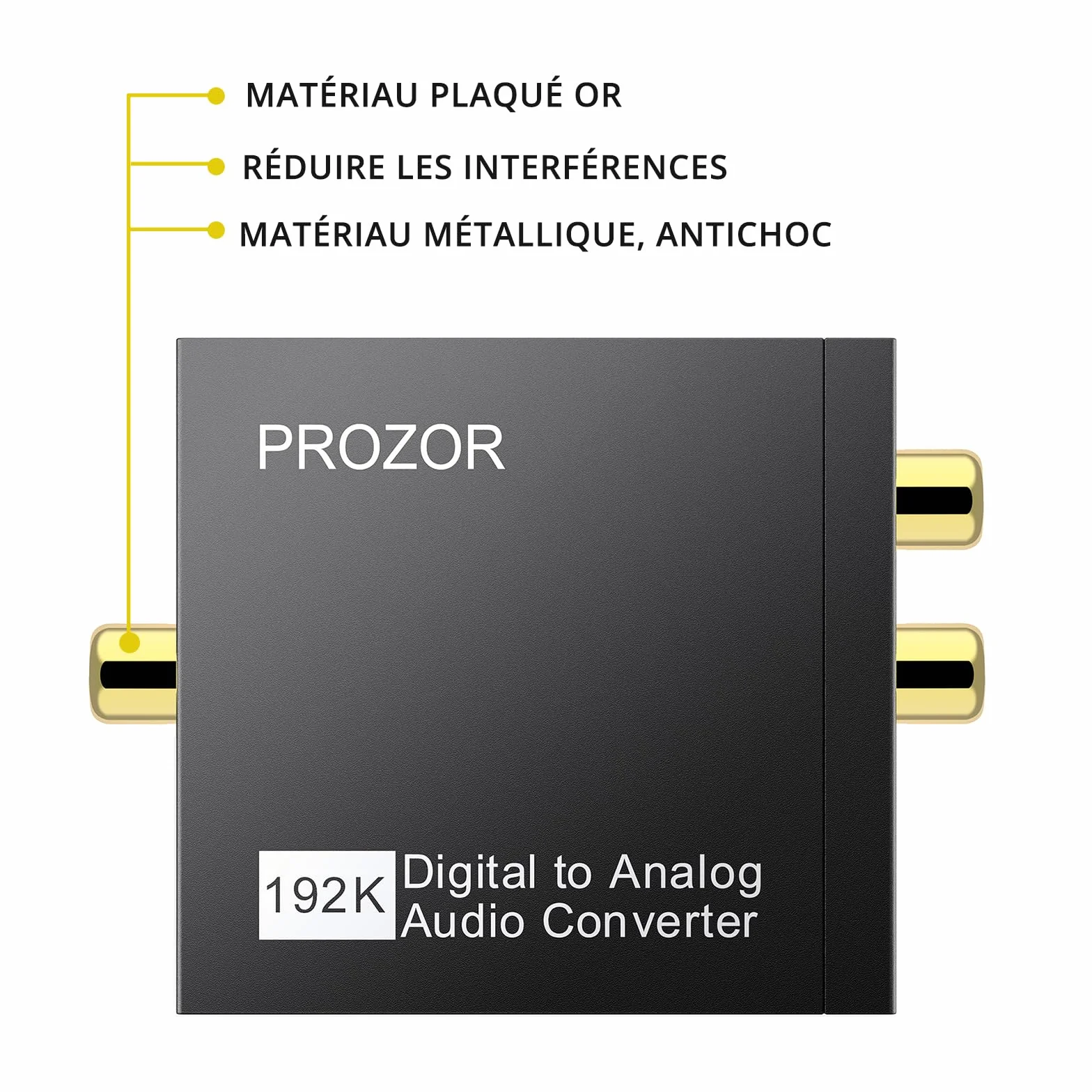 PROZOR Convertisseur DAC Audio 192kHz Optique Coaxiale vers RCA 3.5mm