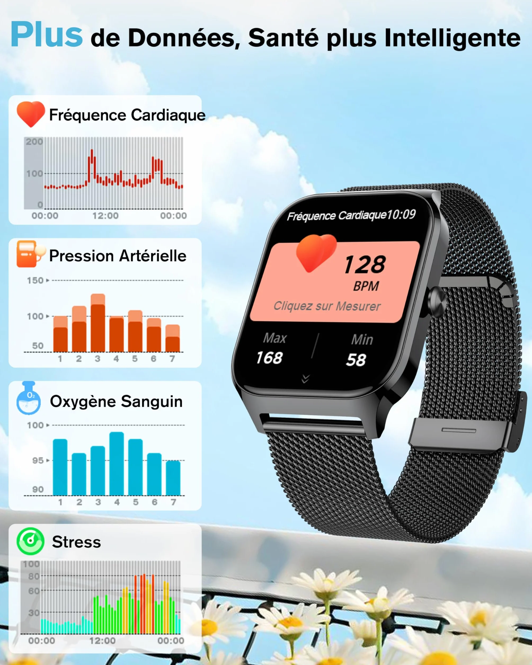 KALINCO Montre Connectée Homme Femme, 1.85" AI Smartwatch avec Appel Bluetooth, Pression Artérielle, Podometre, Sommeil, Cardiofrequencemetre, 100+ Sport Bracelet