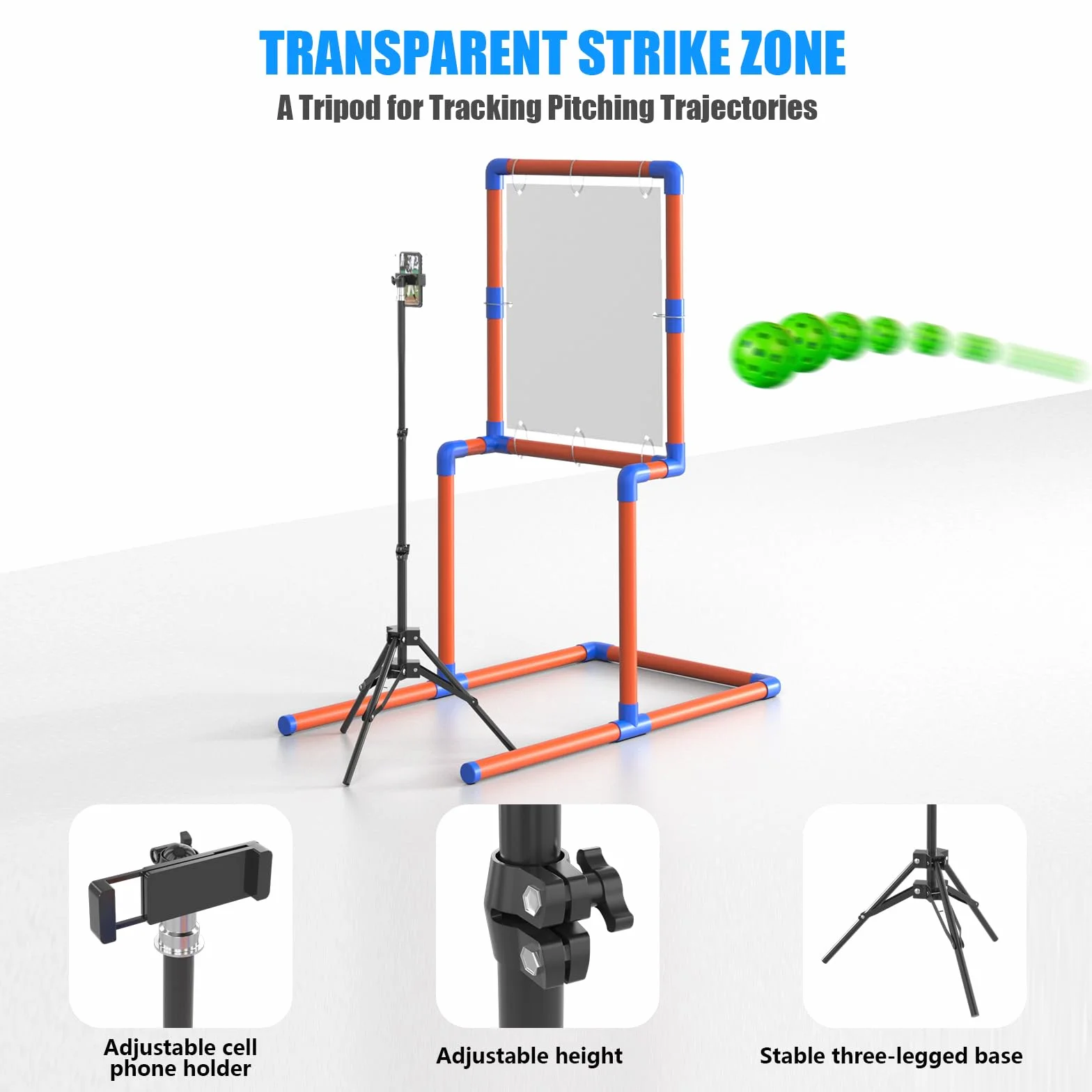 Cible de zone de frappe de baseball avec cadre PVC robuste et trépied réglable