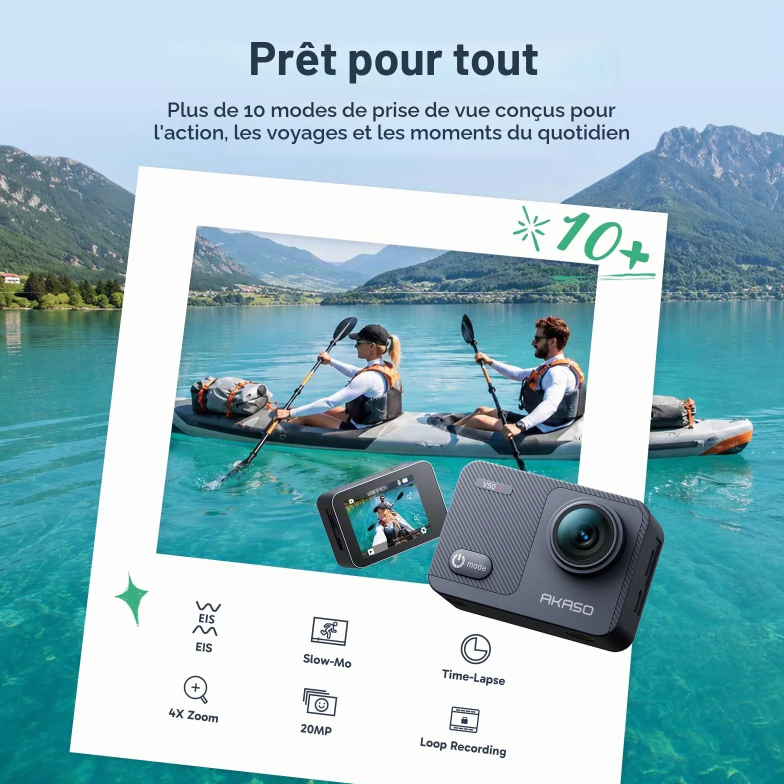 AKASO V50 X Caméra de Sport 4K 30FPS Ultra HD avec Carte 64 Go, Télécommande, Écran Tactile, Stabilisateur