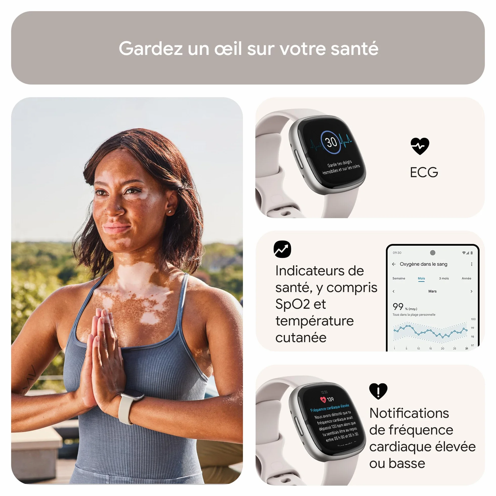 Fitbit Sense 2 Montre connectée sport santé GPS intégré autonomie 6 jours compatible iOS 15 Android OS 9.0