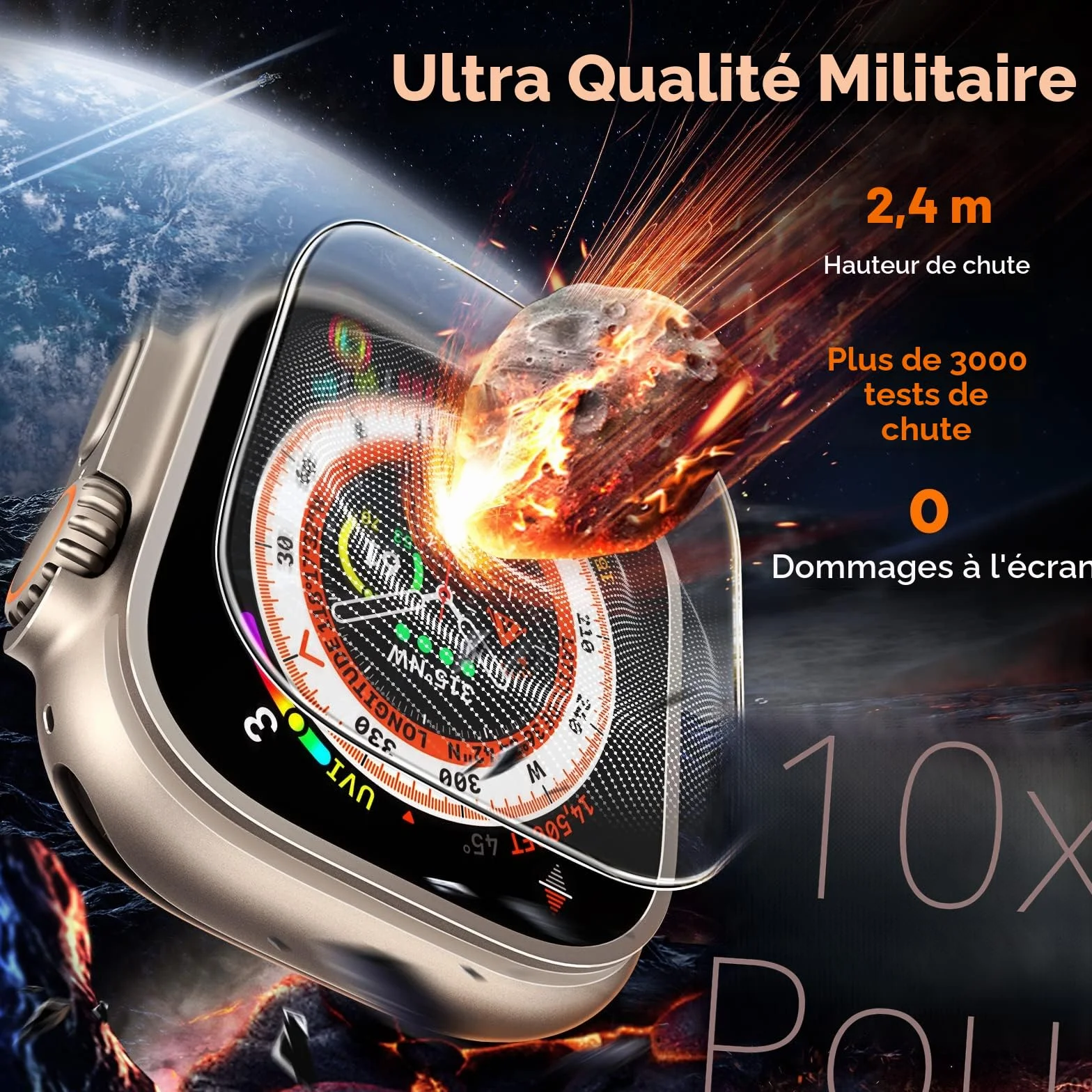 TOCOL 4 Pièces Protection Écran pour Apple Watch Ultra 3/2 /1 49mm, Installation Rapide, Dureté 9H, Sans Bulles, Résistant aux Rayures, Verre Trempé pour Apple Watch Ultra