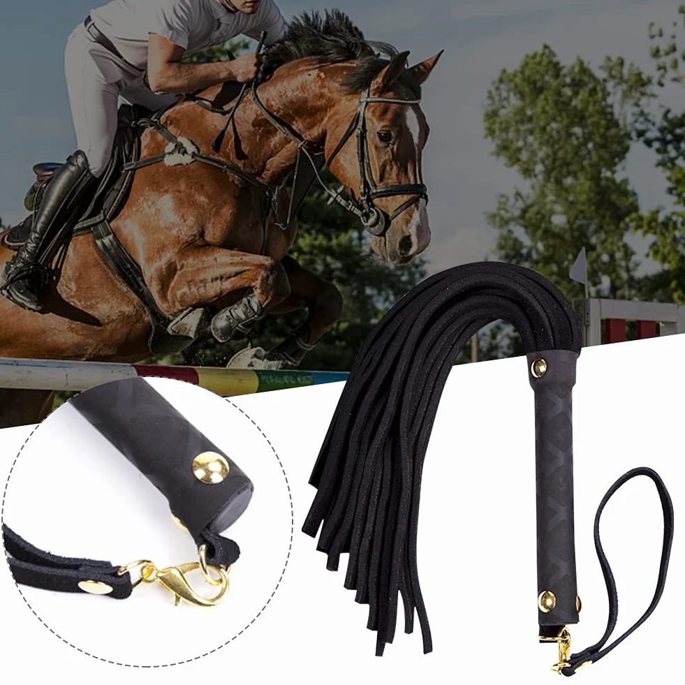 Cravache d'équitation fouet poignée souple harnais cuir synthétique outil enseignement accessoires costume noir