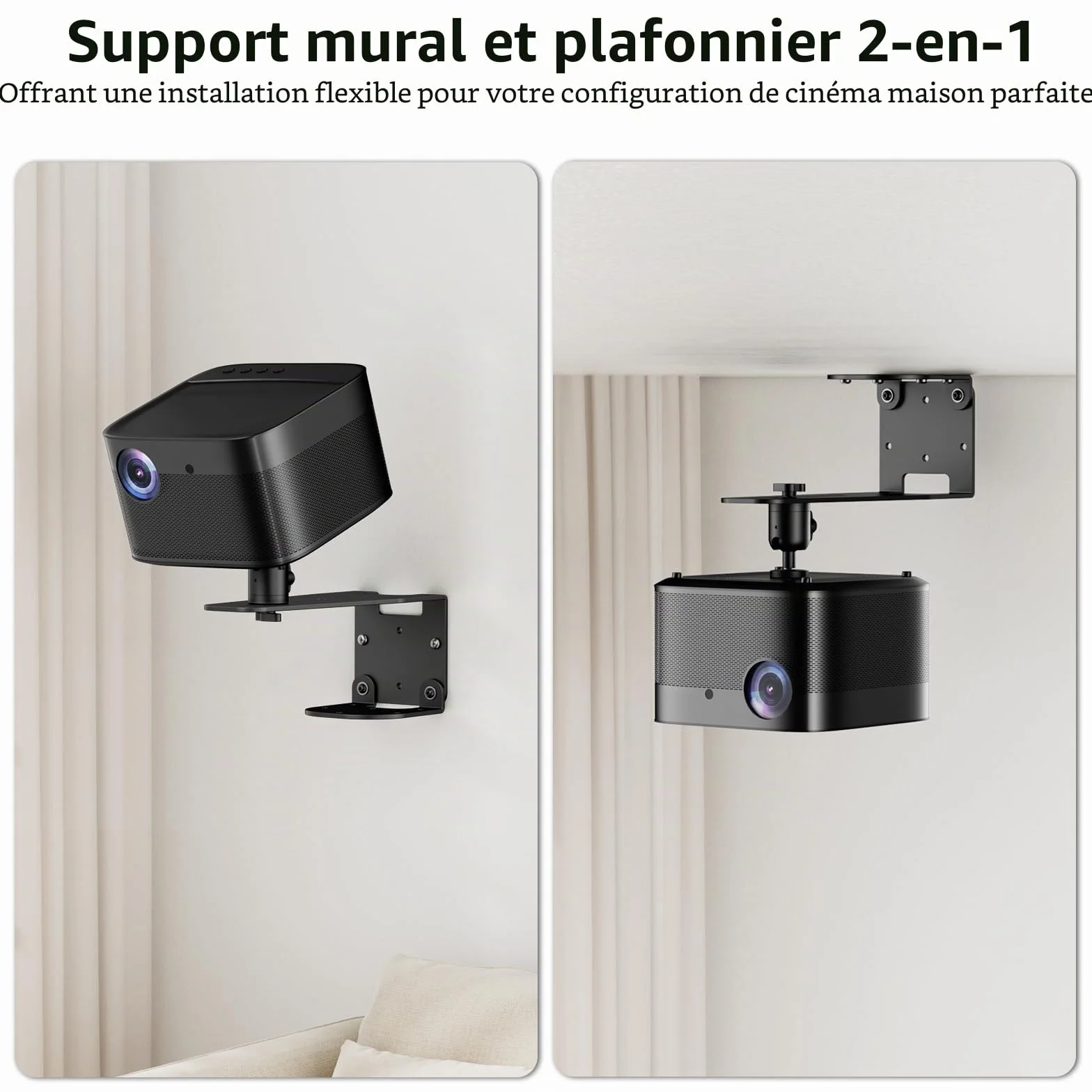Support Universel Projecteur Plafond Mural Fixation 1/4", Capacité 10 kg, Rotation 360°, Ajustement 12 cm