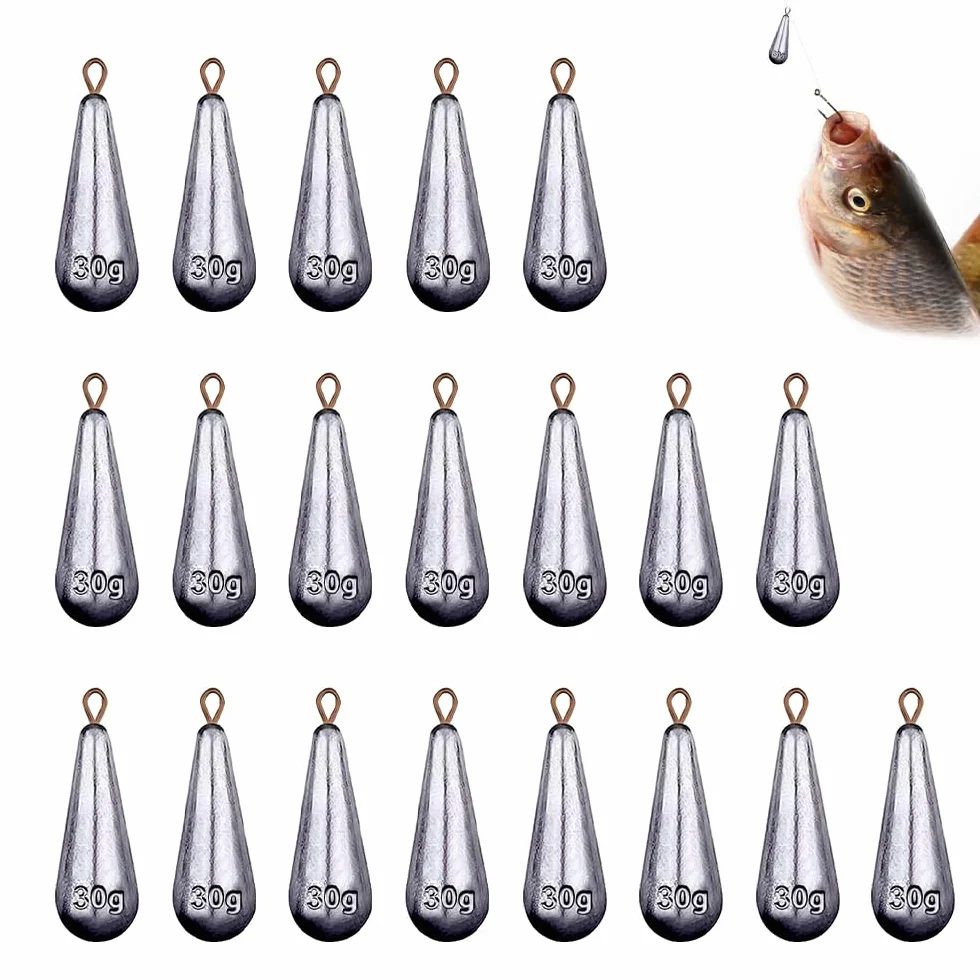 Lot de 20 Plomb Pêche Mer 30g Drop Shot Poids pour Pêche en Eau Douce