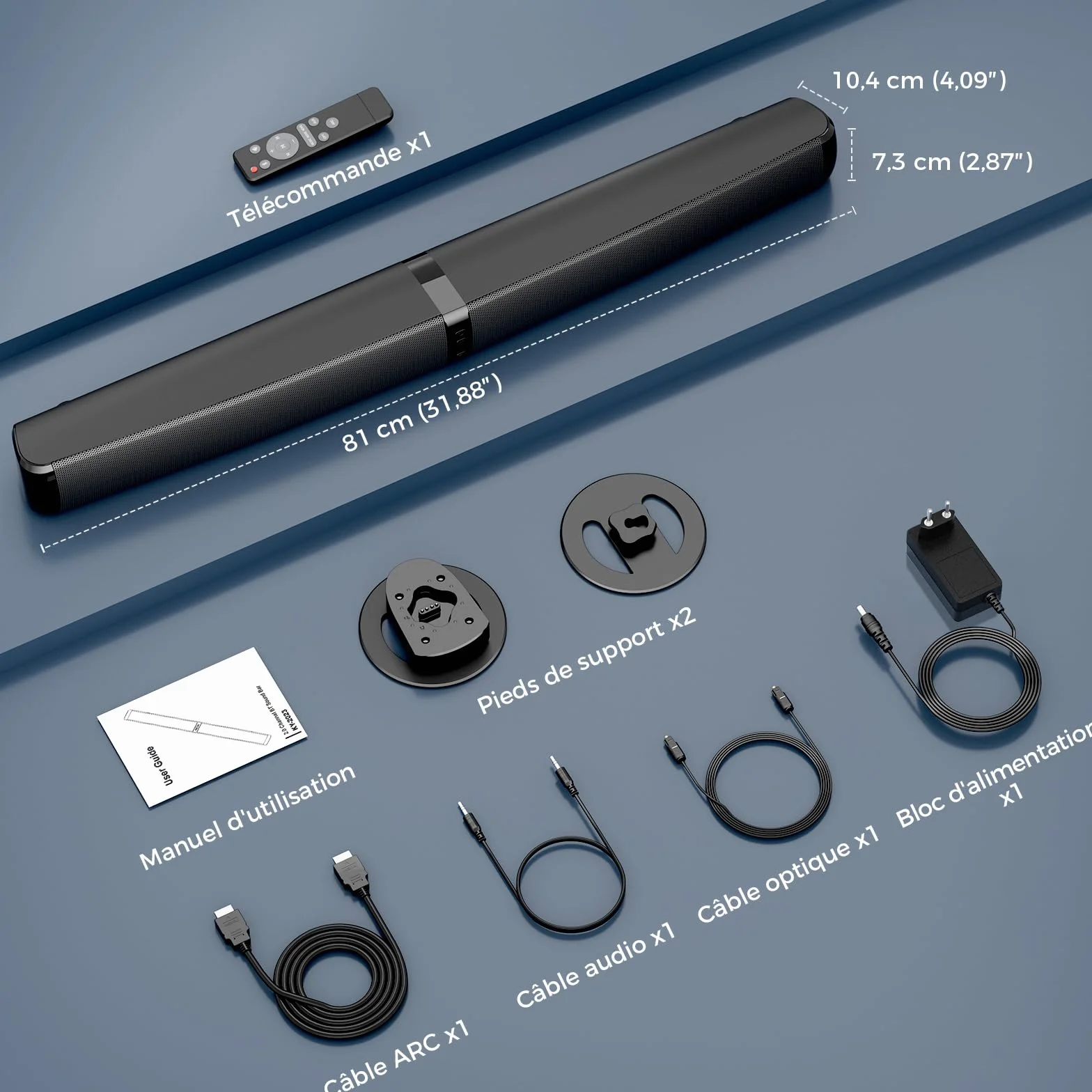 GarageRock Barre de Son TV 90W 2-en-1 Amovible Bluetooth 5.3 Arc Optique AUX Home Cinéma