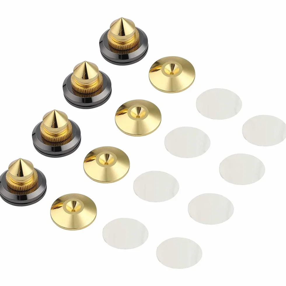 Lot de 4 pics de haut-parleur, supports de haut-parleur, caisson de basses, amplificateur, platine, pieds isolants isolants, tapis anti-chocs avec adhésif double face