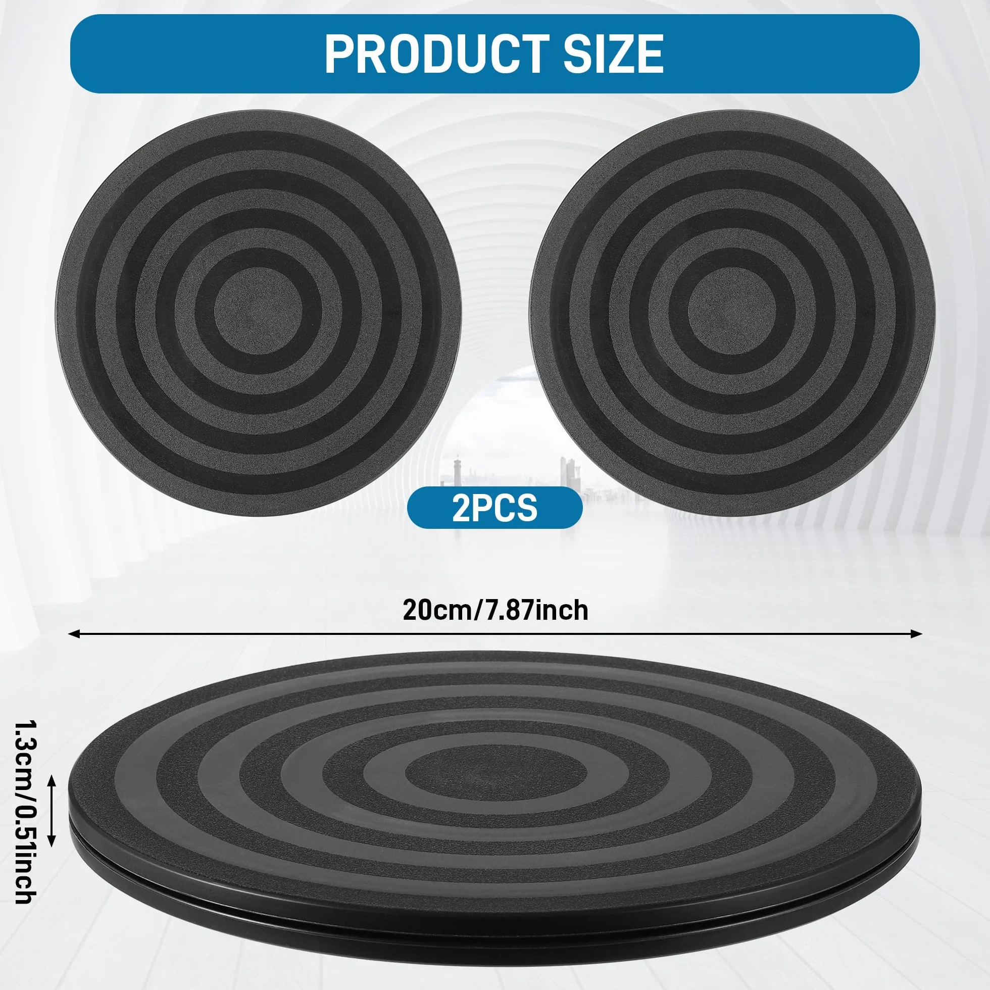 2 Pcs Plateau Tournant, 20cm Plateau Tournant TV avec Roulements à bBilles en Acier Plate-Forme Tournante Antidérapant pour Ordinateur Portable/Moniteur/TV/Haut-parleurs, Noir