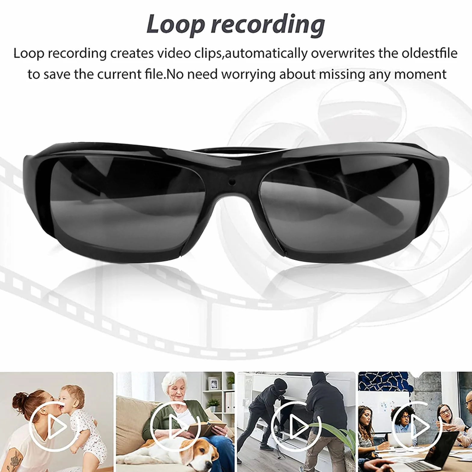Zunate Lunettes de Soleil avec Caméra 1080P, Lunettes de Caméra d'action de Sport avec Objectif Grand Angle, Photo en Un Seul, Vidéo Double, pour Les Voyages à Vélo