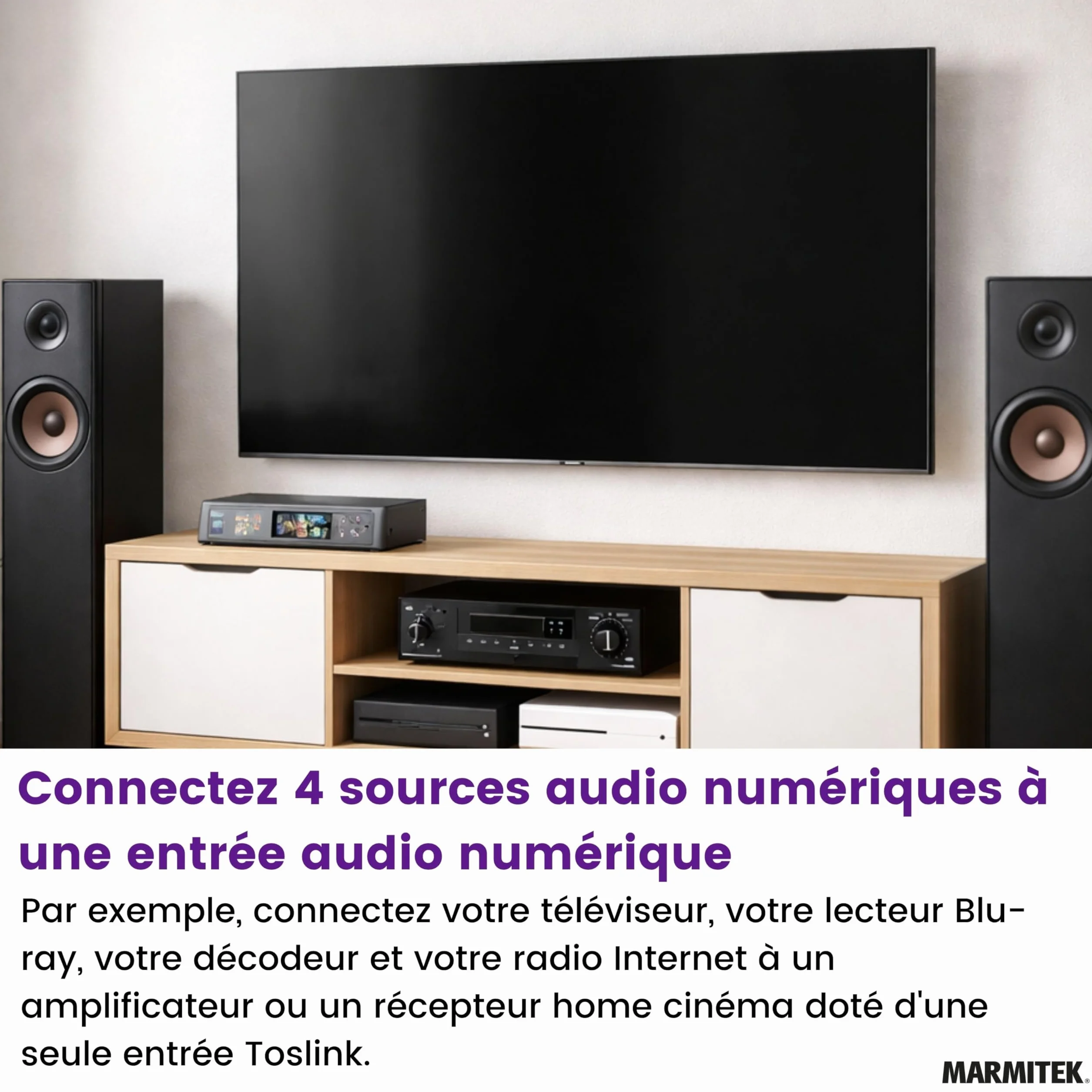 Marmitek Connect TS21 Switch Toslink 2 entrées 1 sortie commutateur audio optique S/PDIF 192 kHz