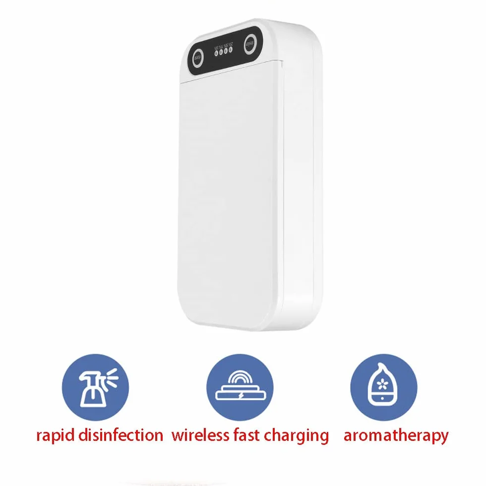 TopHomer Boîte désinfectante à lumière UV, multifonction pour téléphone portable, clés, masque, fonction d'aromathérapie, chargement USB, blanc