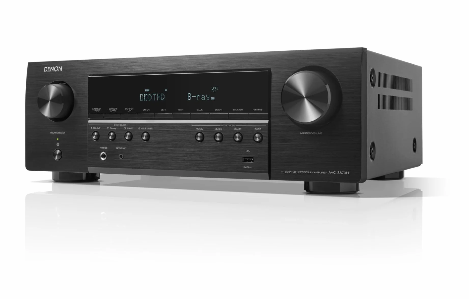 Denon AVC-S670H Amplificateur AV Home Cinéma 5.2 Canaux, 140W, Son Surround Haute Définition, HDMI 8K, HEOS Built-in, Wi-FI, Bluetooth, AirPlay 2, Compatible Alexa - Noir