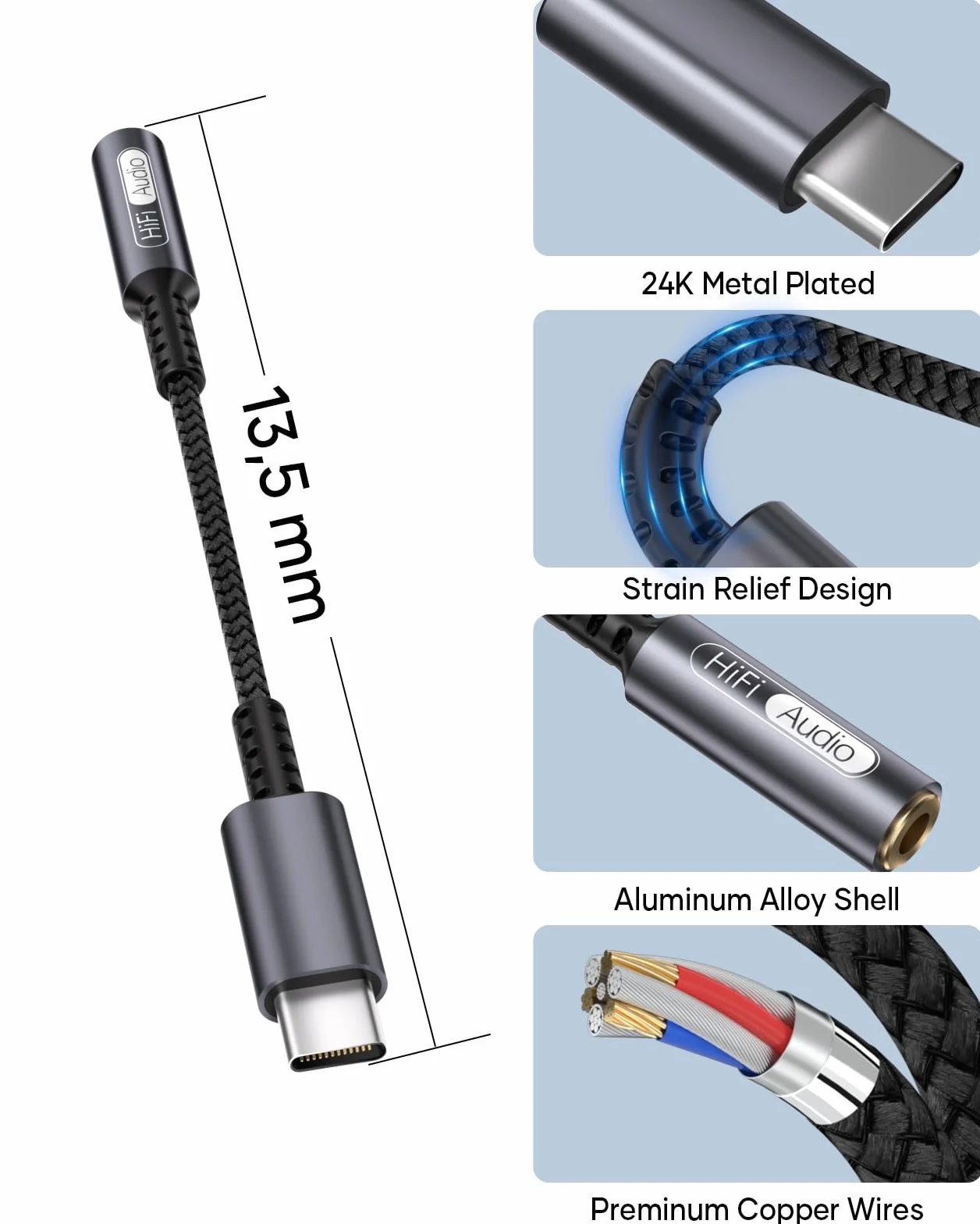 Adaptateur USB C vers Jack 3.5mm Lot de 2, USB C Casque Audio DAC Type C vers Aux Compatible iPhone 16 15 iPad Samsung S25 S24, Gris