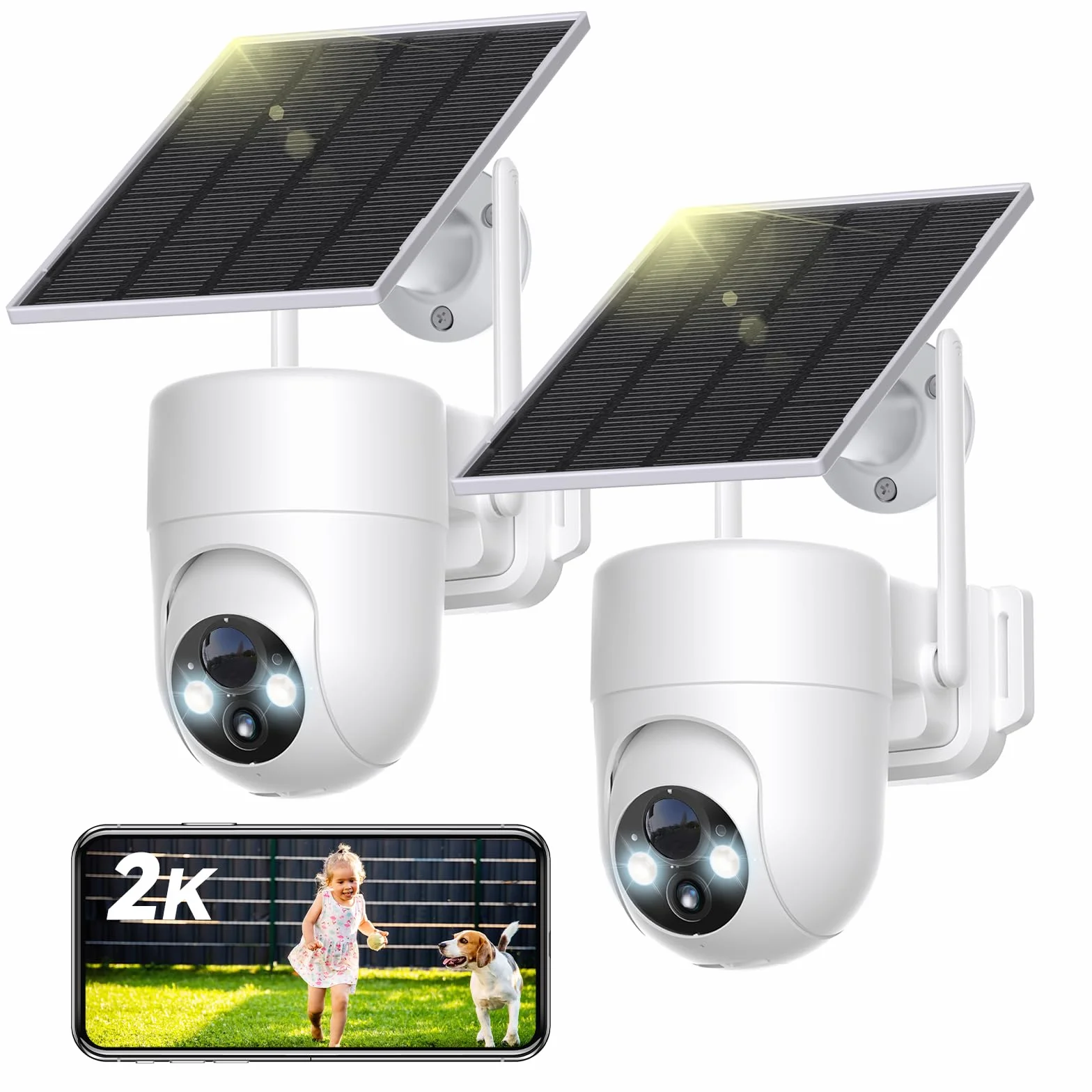 SEHMUA 2K Caméra Surveillance WiFi Exterieure sans Fil, 360° PTZ Caméra Extérieur sans Fil Batterie sur Panneau Solaire, 2,4 GHz, Vision Nocturne Couleur, Détection PIR, Audio Bidirectionnel, 2 Pièces