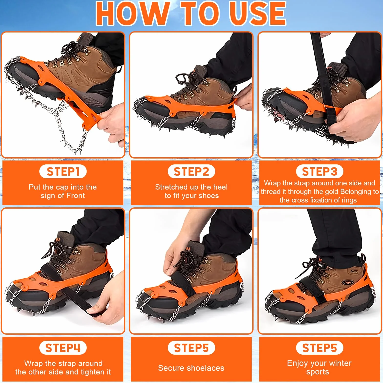Crampons antidérapants pour Bottes de randonnée Neige Glace Traction 24 Pointes TPE Résistant Froid