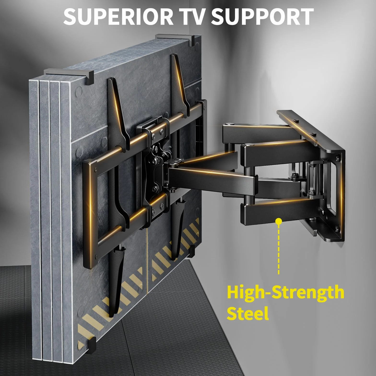 Alphamount Support Mural TV Mouvement Complet pour Téléviseurs de 37 à 80 Pouces Jusqu'à 45 kg, Fixation Murale TV avec Double Bras Pivotant Extensible et Inclinable Max VESA 600x400mm, APLF6