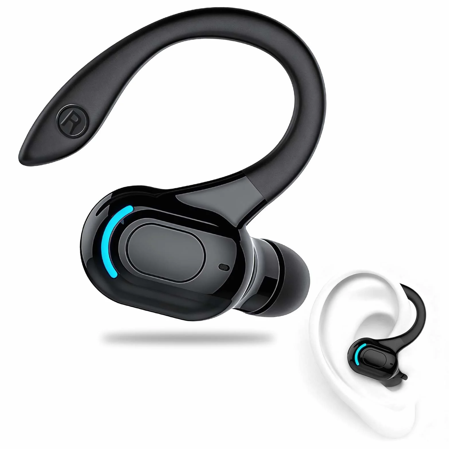 Oreillette Bluetooth sans Fil V5.2 Écouteur Mono Tour d'oreille 360° avec Micro Intégré Mains Libres Bluetooth pour i Phone Android PC