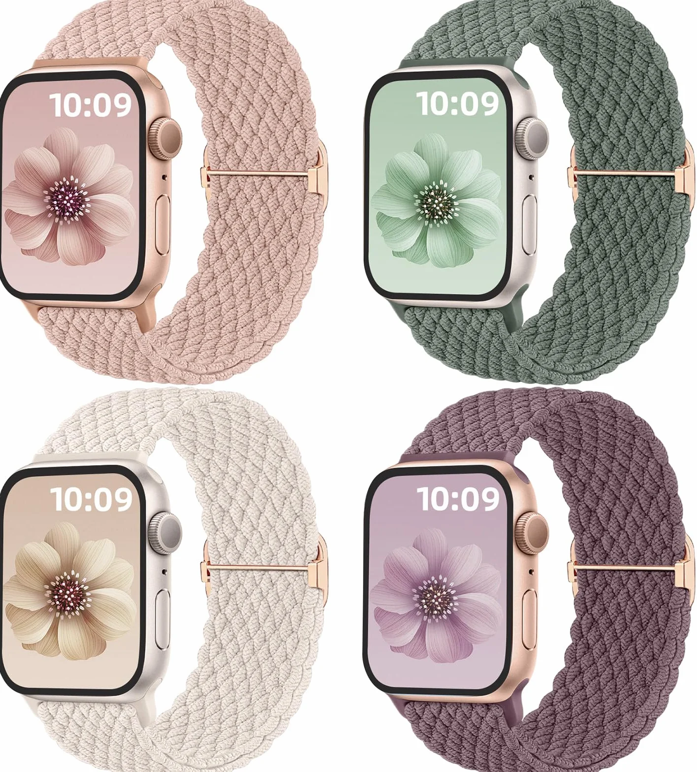 Mastten 4 Pack Bracelets Compatible avec Bracelet Apple Watch 40mm 41mm 38mm 42mm pour Femmes Hommes, Bracelet Sport en Nylon Tressé pour iWatch SE2 SE 11 10 9 8 7 6 5 4 3 2 1 Ultra