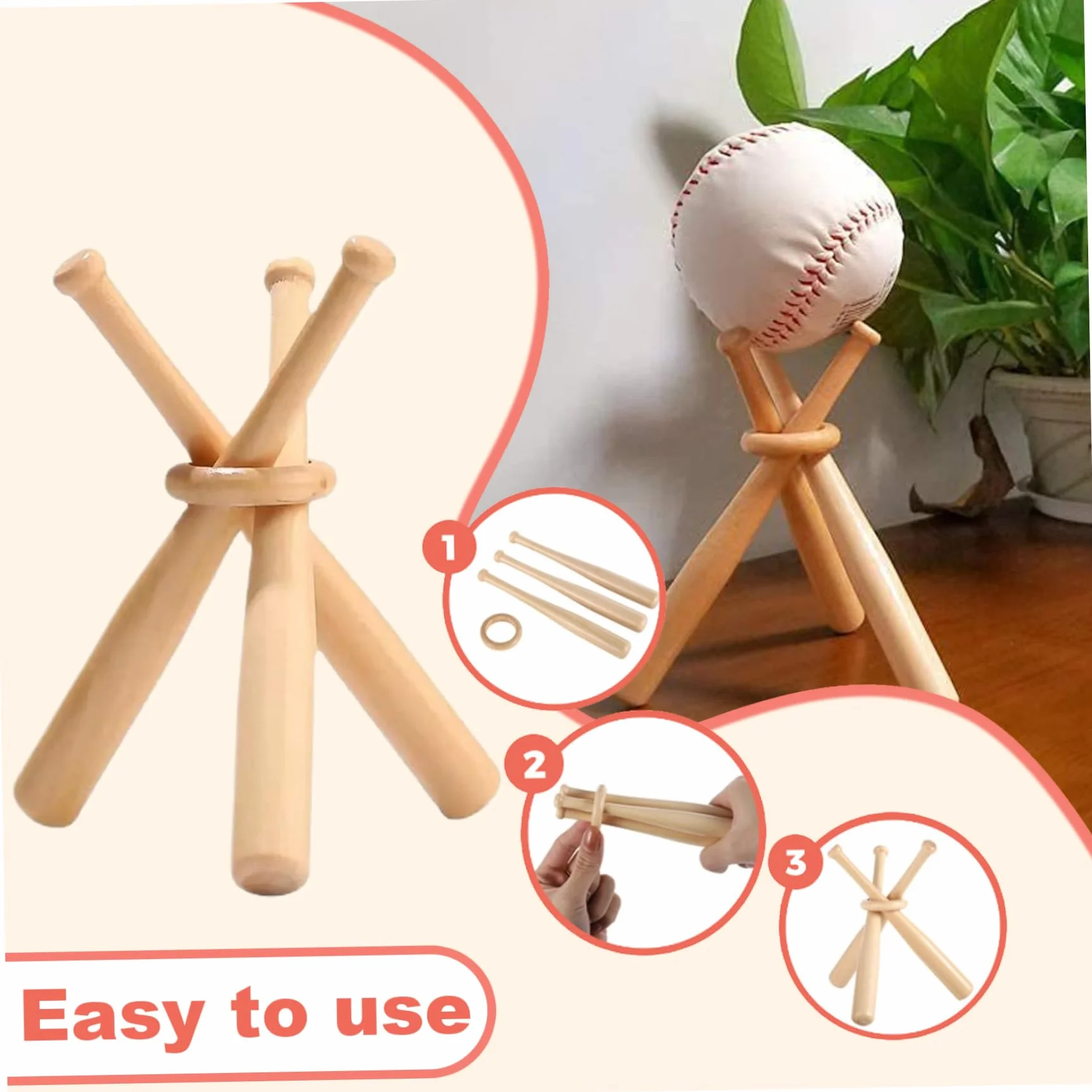 Présentoir de Baseball en Bois en Forme Chauve-Souris 2 Supports pour Ballon Support Bureau Décoratif