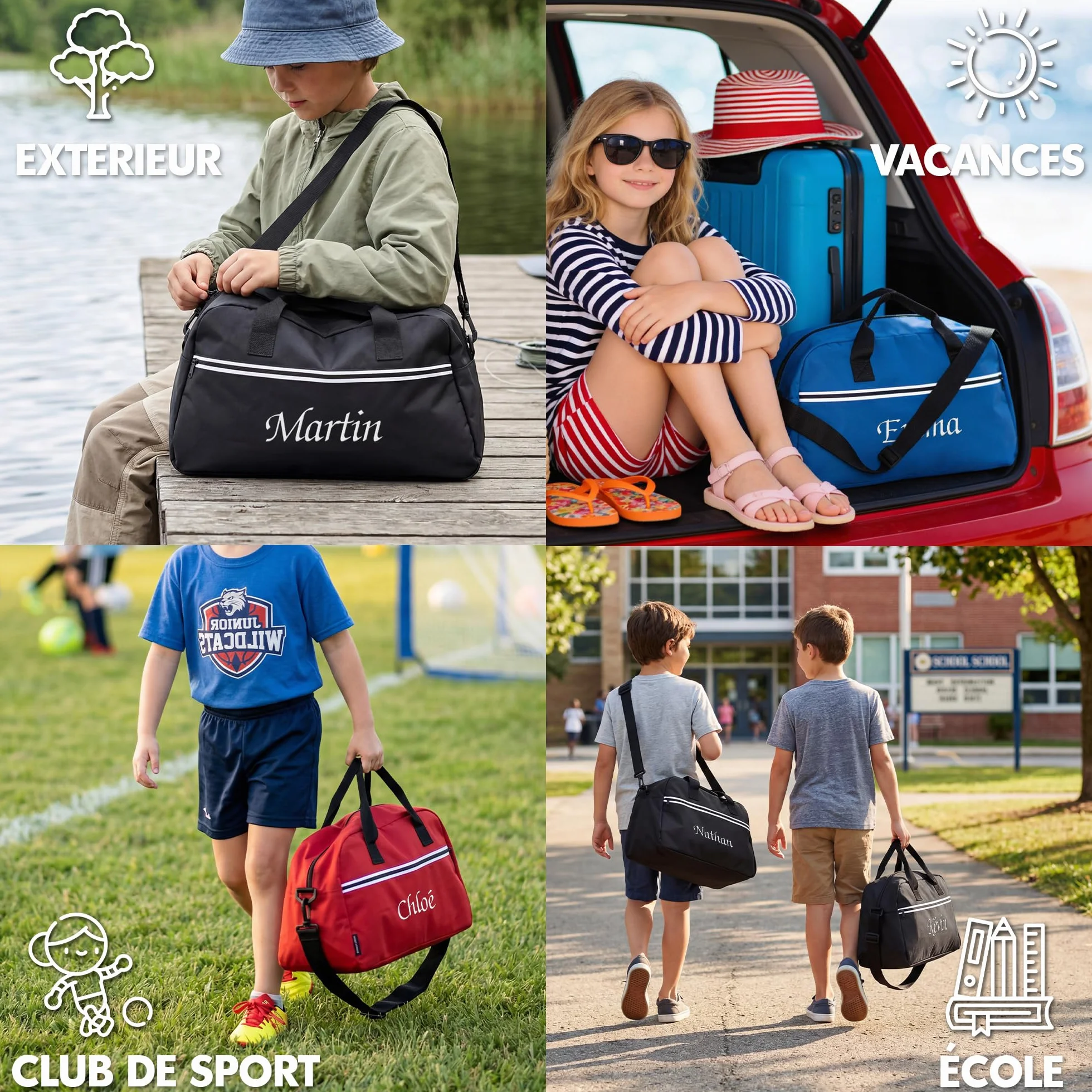 Sac de Sport Enfant personnalisé 20L Brodé avec prénom - Sac Sport et Vacances avec Sac à Chaussures Noir