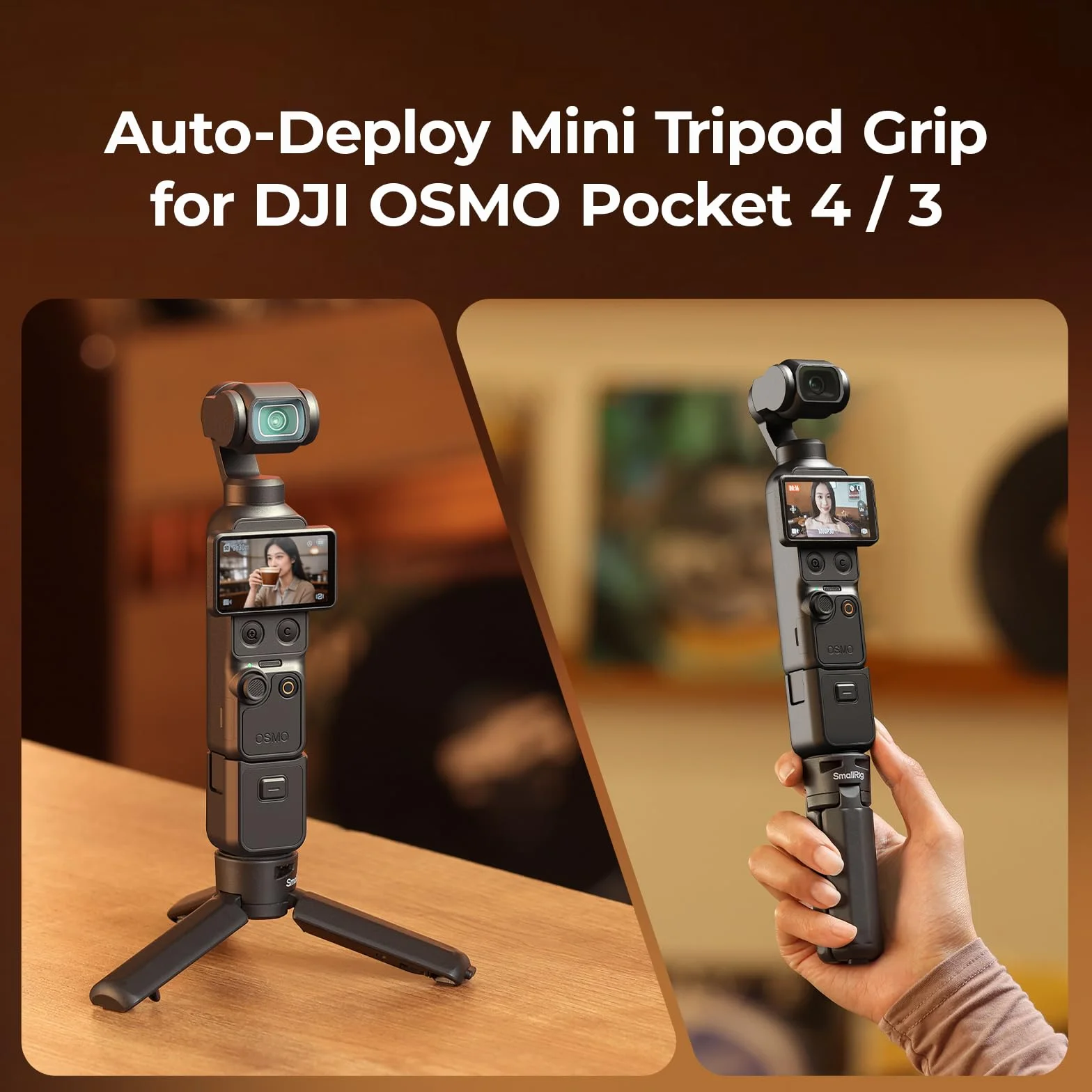 SMALLRIG Trépied pour caméras d'action pour DJI Osmo Pocket 4 / Pocket 3 / Action 6/5 Pro, vis 1/4"-20, Charge maximale 500 g, Poids 50 g, Format Compact 10 cm - 6049