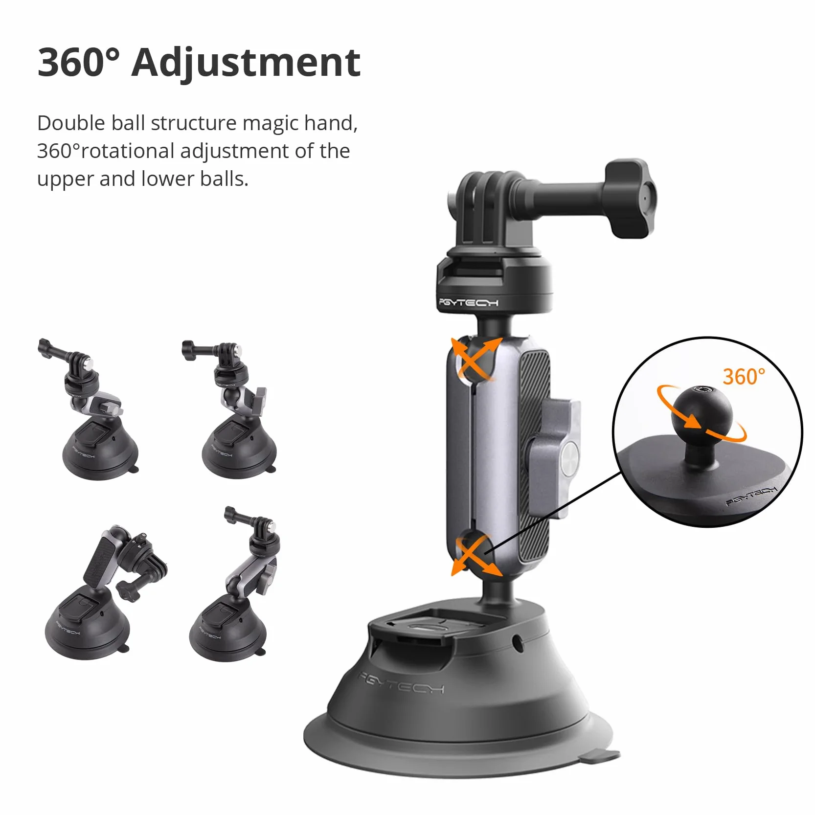 PGYTECH CapLock Support à Ventouse pour DJI OSMO 360/Action 6/Pocket 4/3, Suction Cup pour Gopro Hero 13/12/11, Action Caméra Accessoire pour Insta360 Ace Pro 2/X5/One RS avec Filetage 1/4"-20