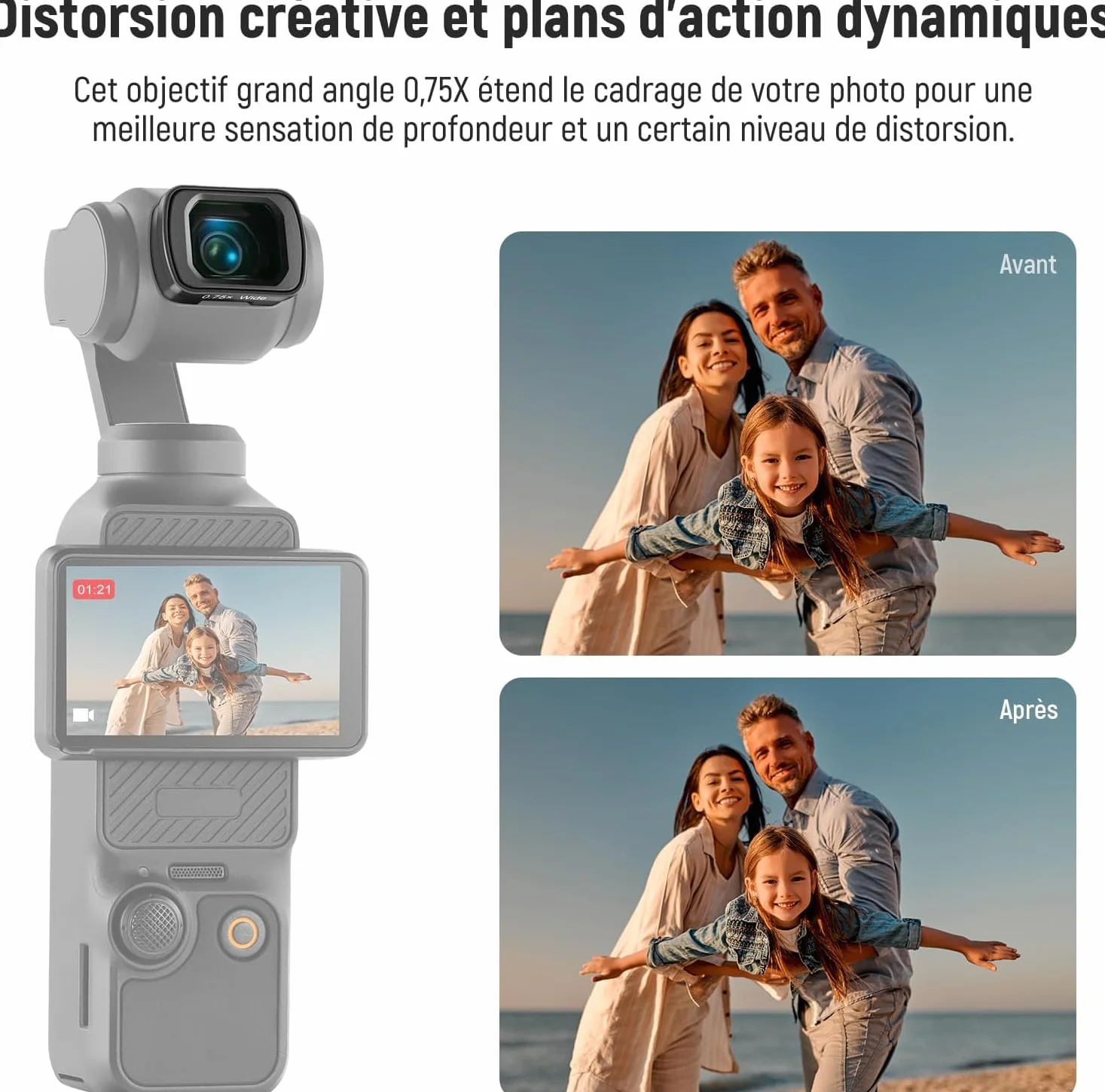 NEEWER Objectif Grand Angle 0,75x Compatible DJI Osmo Pocket 4 3 Xtra Muse Creator Combo, Asphérique Multicouche Magnétique FOV 108° pour Caméra d'Action
