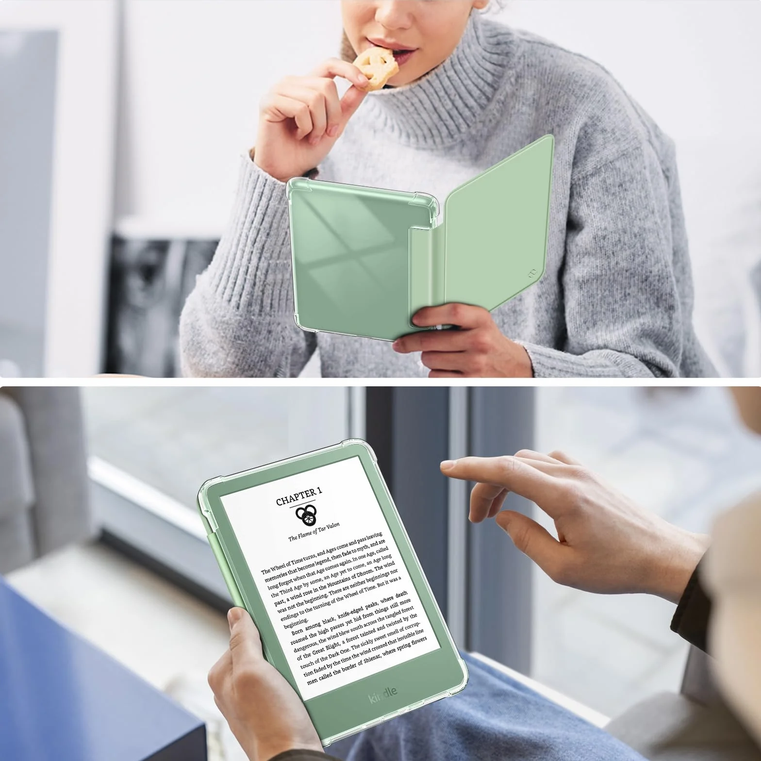 FINTIE Étui pour 6" Kindle (11e Génération, Modèle 2024/2022), Étui Transparent en TPU Souple Housse Veille/Réveil Auto, Vert Agave