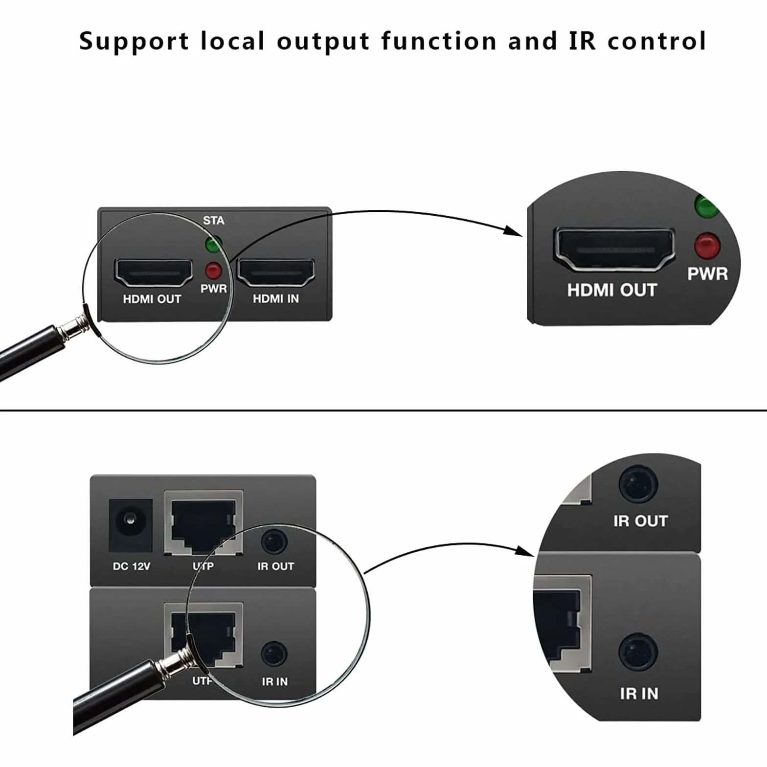 PWAY PW-HT225PIR HDMI Extender 195ft 60m Cat5e Cat6 Cat7 Full HD 1080P IR Control Loop out 3D EDID