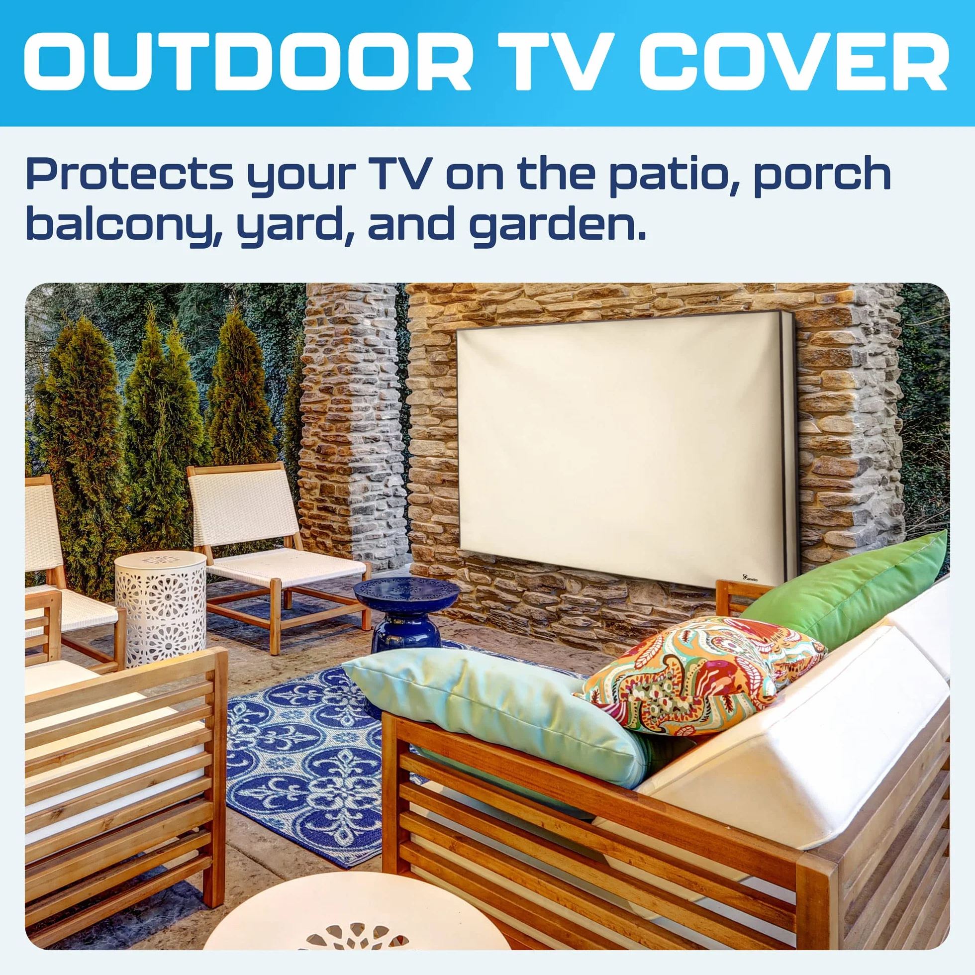 Garnetics Couverture 65 pouces de Télé Extérieure Imperméable et Résistante à Eau Écran plat de Télé, Protection d'Extérieur, Couverture Entière de Dessouss