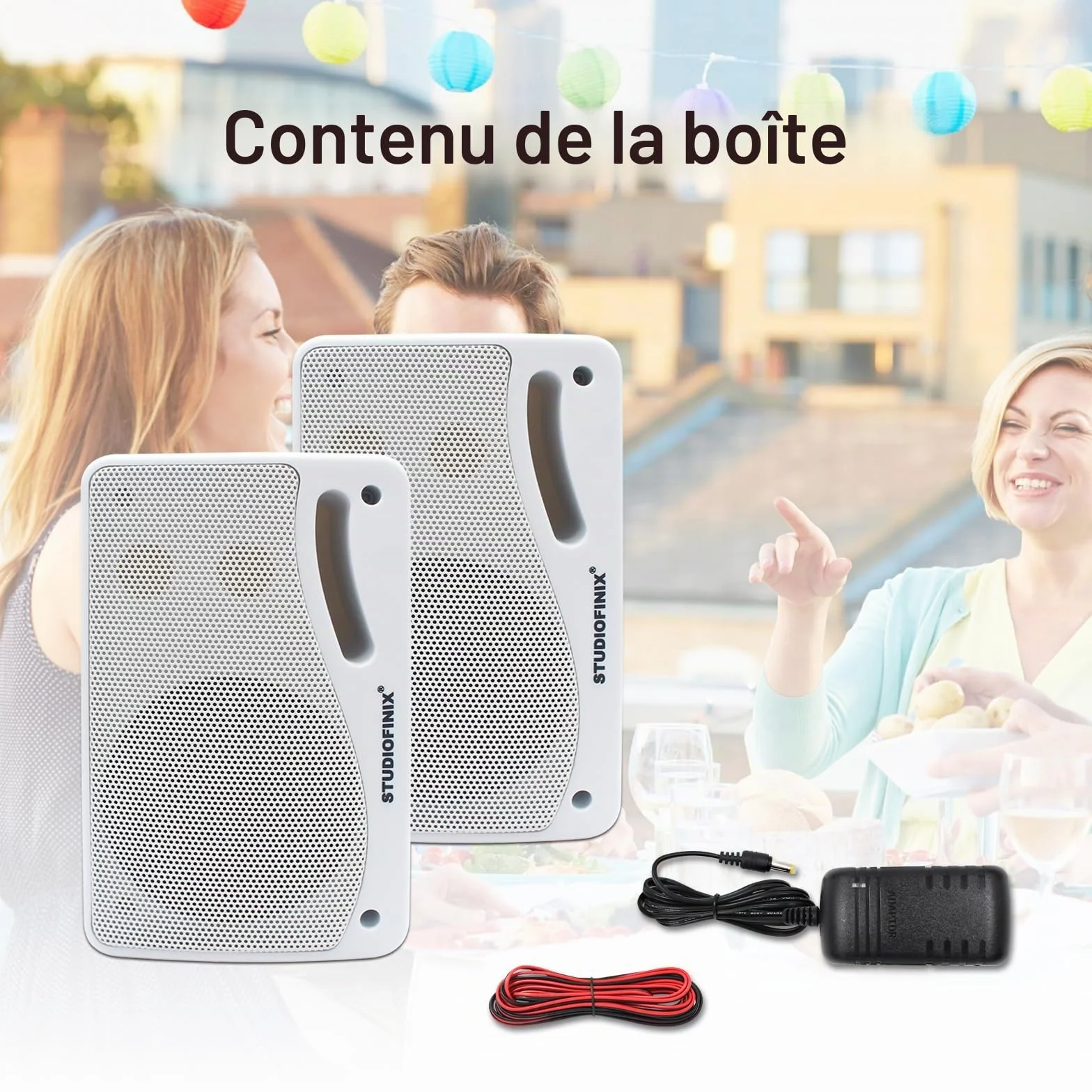 STUDIOFINIX Enceintes Bluetooth extérieures 3,5 Pouces étanches et filaires, Haut-parleurs muraux Haut de Gamme améliorés 3 Voies 200W, idéales pour terrasse, Patio, intérieur et extérieur (Blanc)