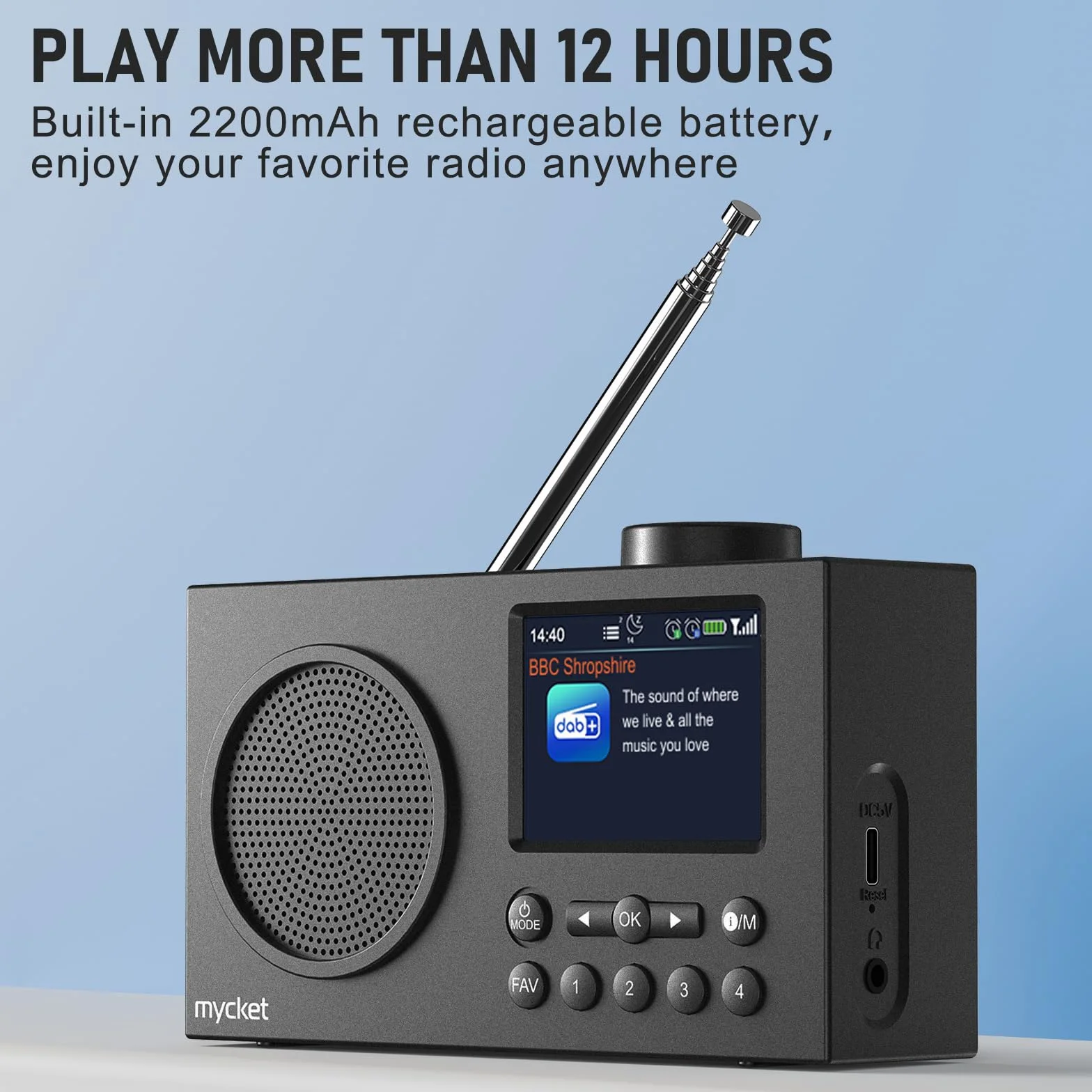 Mycket Portable DAB/DAB + Radio, FM Digital Radios avec 2025 Dernière Technologie de Récepteur de Signal, Radio Rechargeable avec Bluetooth 5.0,Double Réveil, 40 Préréglé, 2,4 "Grand Affichage Couleur