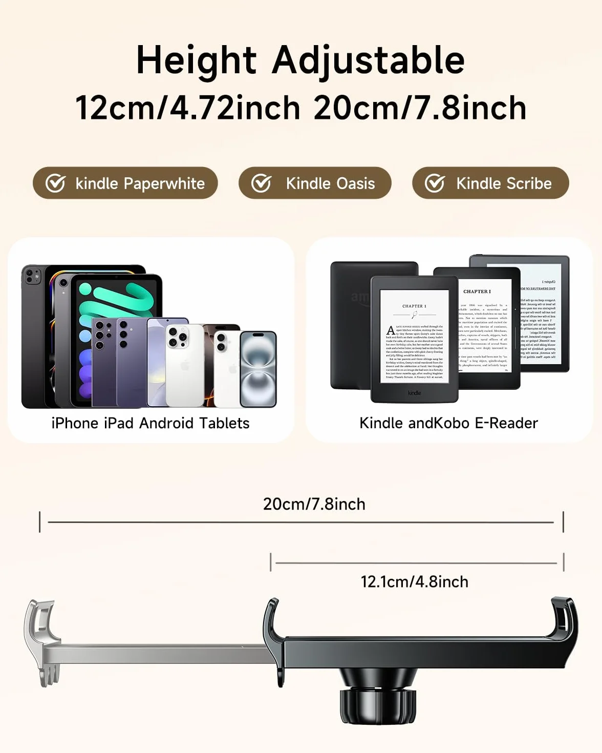 Support Kindle avec tourne-page à distance, support de lecture pour lit, bureau avec clic, pour Kindle Paperwhite, Oasis, iPad, iPhone et plus encore, tourne-page noir