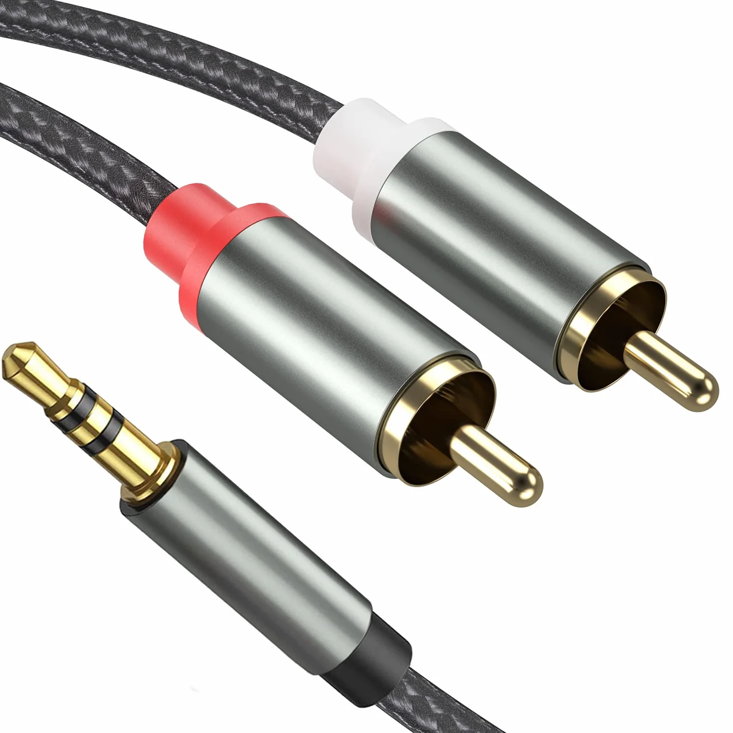 Câble 3,5 mm vers RCA – Adaptateur audio auxiliaire 2 en 1 avec répartiteur Y en nylon tressé – Compatible avec iPhone, smartphones, lecteurs MP3, tablettes, haut-parleurs, home cinéma