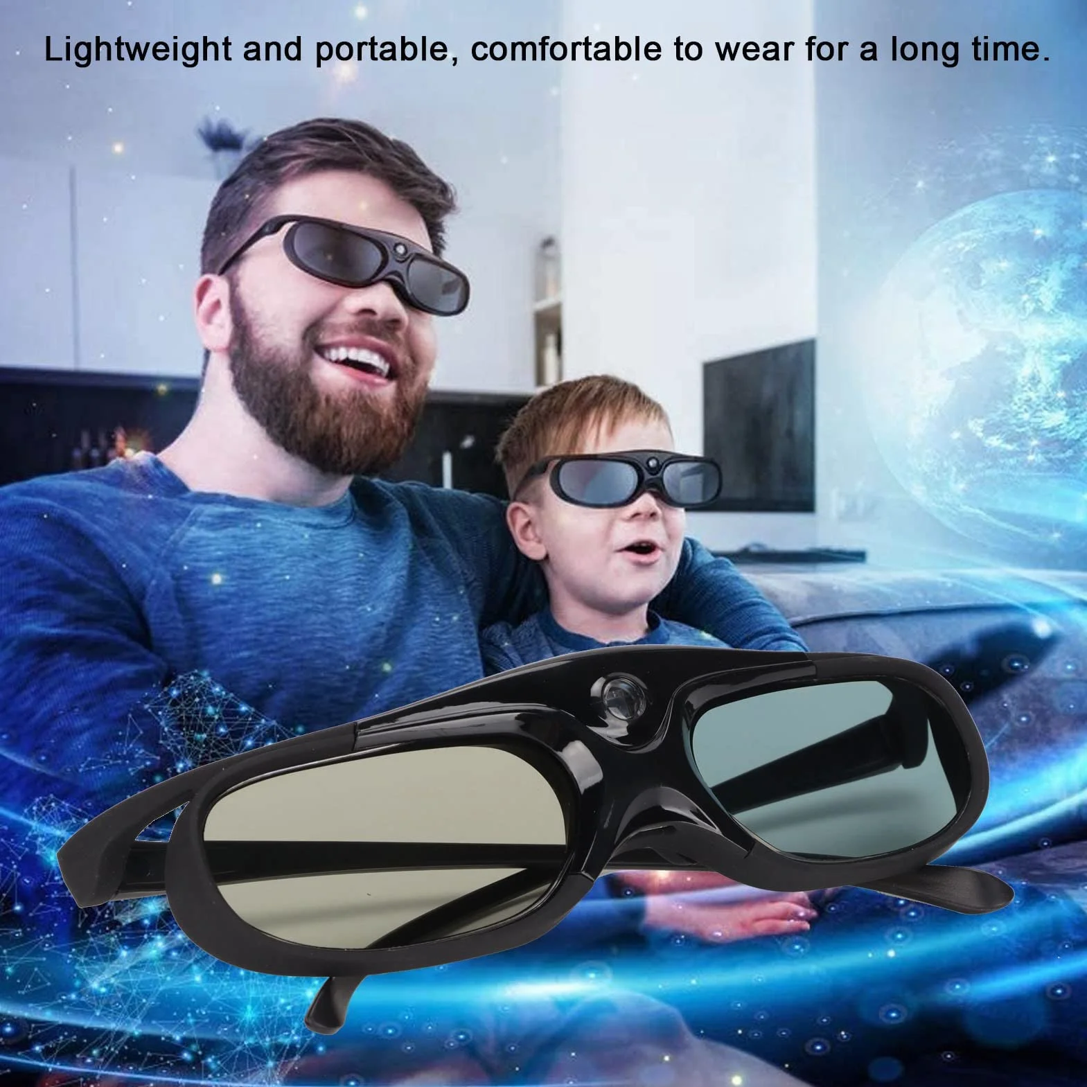 Lunettes 3D pour Orojecteurs 3D DLP, Lot de 2 Lunettes à Obturateur Actif 144 Hz, Batterie 80 MA Intégrée, Prise en Charge pour Optoma, pour BenQ, pour Acer, pour Vivitek, pour Dell, pour Viewsonic