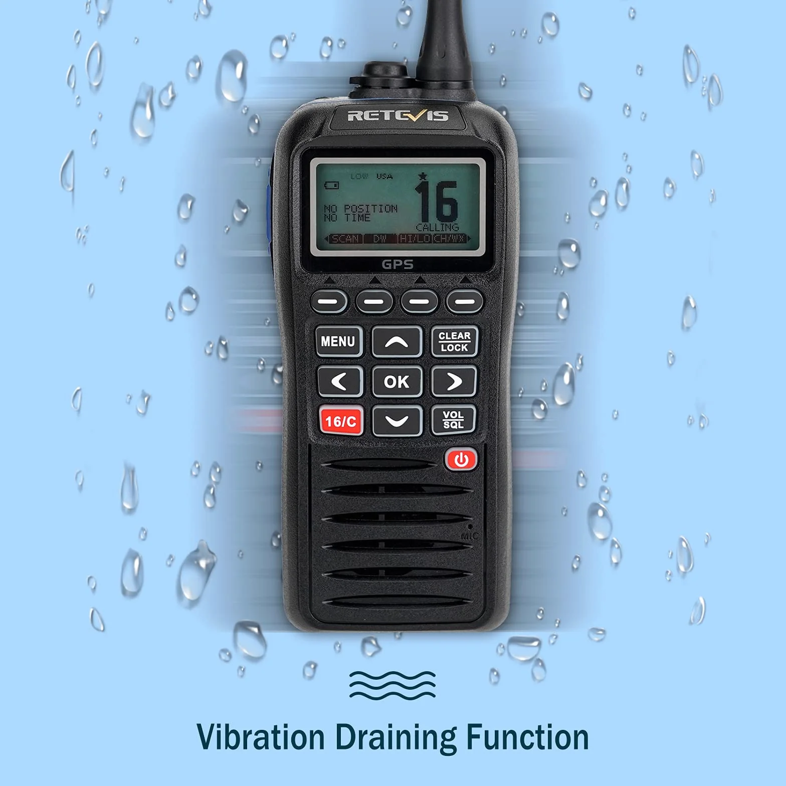 Retevis RM40 Talkie Walkie Marine IP67 VHF Marin Portable Flottant GPS Noir