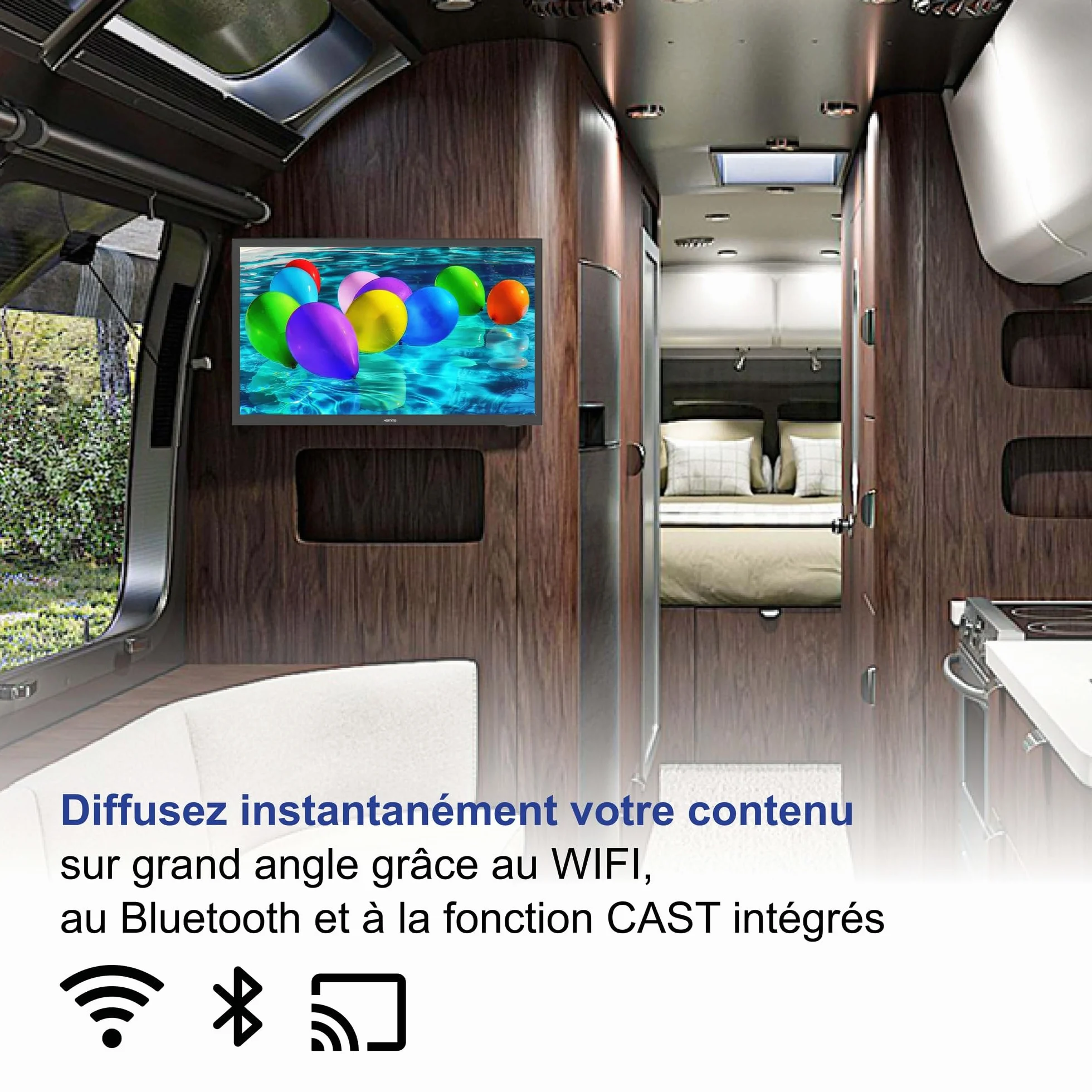 Heming Smart TV 22" Android 11 | Full HD, WiFi & Bluetooth | 12V/24V/220V pour Camping-Car, Camion, Bateau, Caravane | Garantie 2 Ans