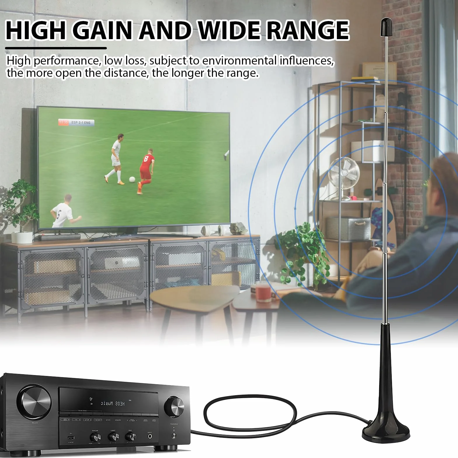 Antenne Radio FM Dab Intérieur Télescopique avec Base Magnétique, Compatible avec Récepteurs Stéréo, 75 Ohm Base Tuners Radio Portables, et Systèmes Hi-FI, Installation Facile Plug and Play