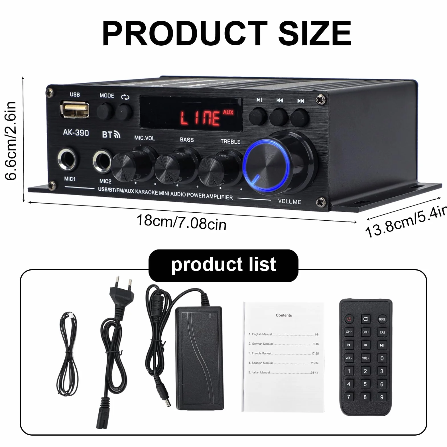 Amplificateur Hifi Bluetooth 5.0 2 Canaux 40W+40W 400W 12V 5A avec Télécommande