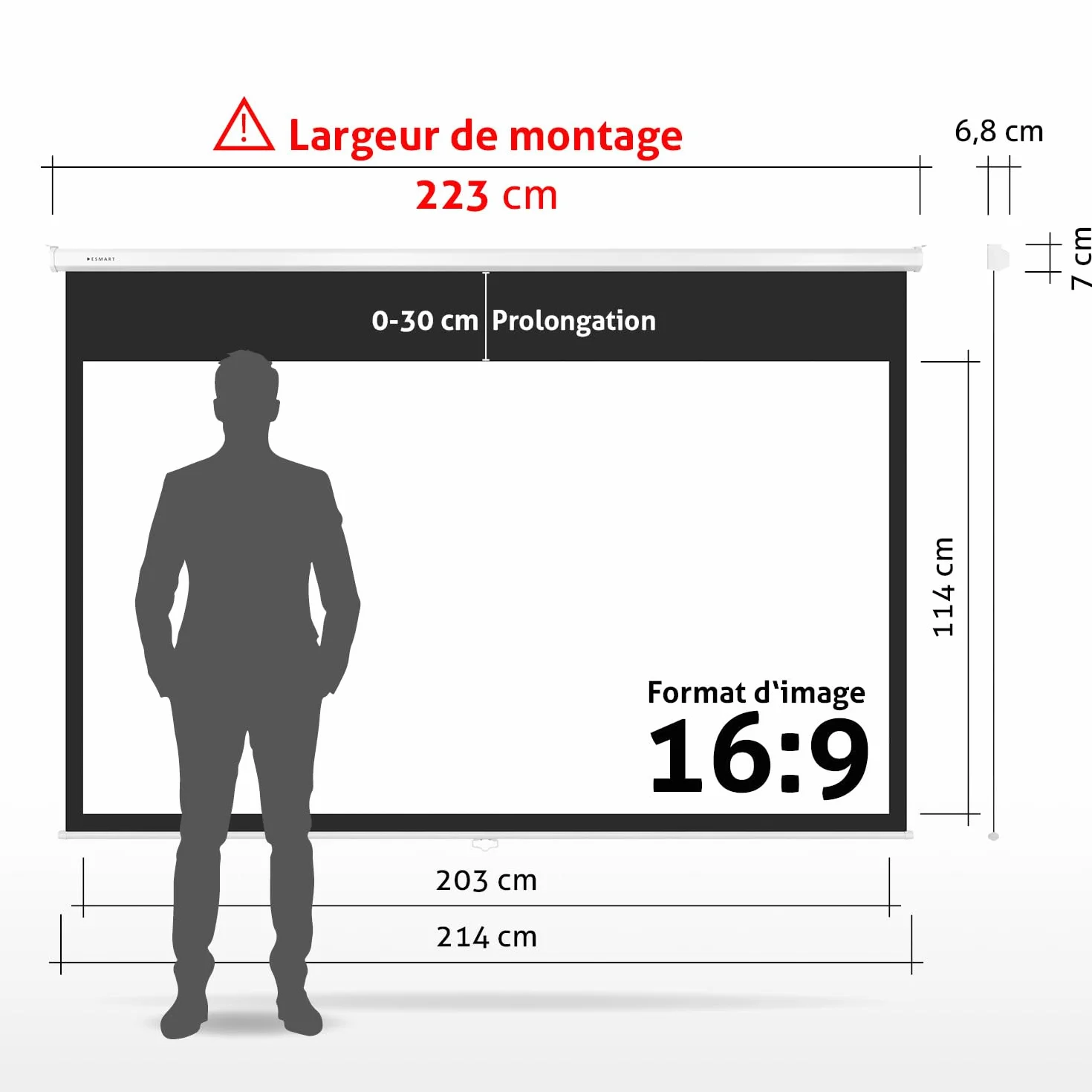 ESMART MIROLO Écran de Projection Manuel 203 x 114 cm (92") 16:9 Home Cinéma