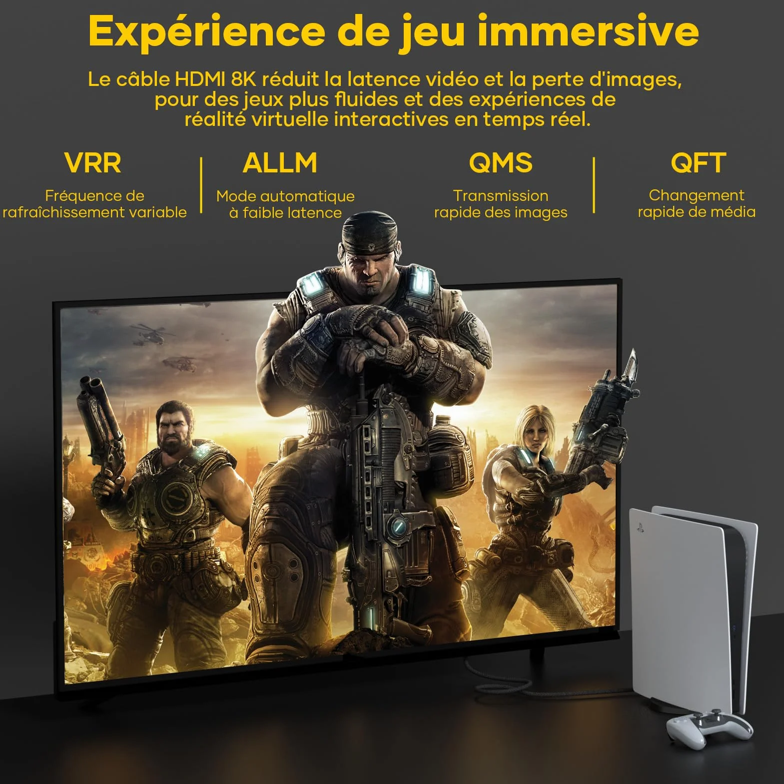 Câble HDMI 3M 2.1 10K 8K,câble HDMI ultra haute vitesse 48Gbit/s 10K 8K@60Hz 4K@120Hz 7680P,HDMI 2.1 prend en charge HDR10 eARC 3D HDCP 2.2et2.3,compatible avec PS5/4 X-Box HDTV lecteur/moniteur/PC