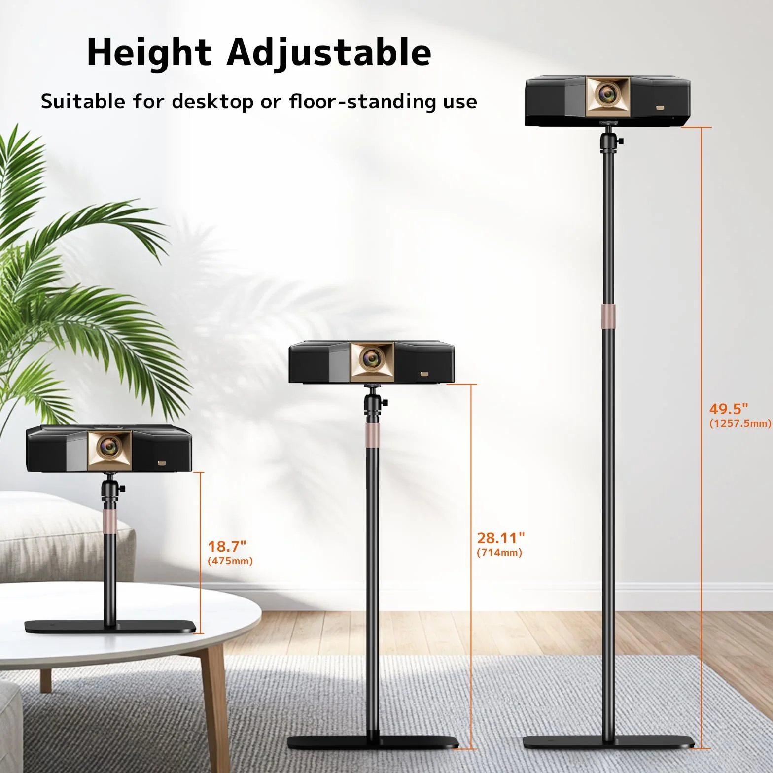 PUTORSEN Support projecteur, Hauteur réglable 92,4-123,4 cm, Rotation 360°, Capacité 5 kg