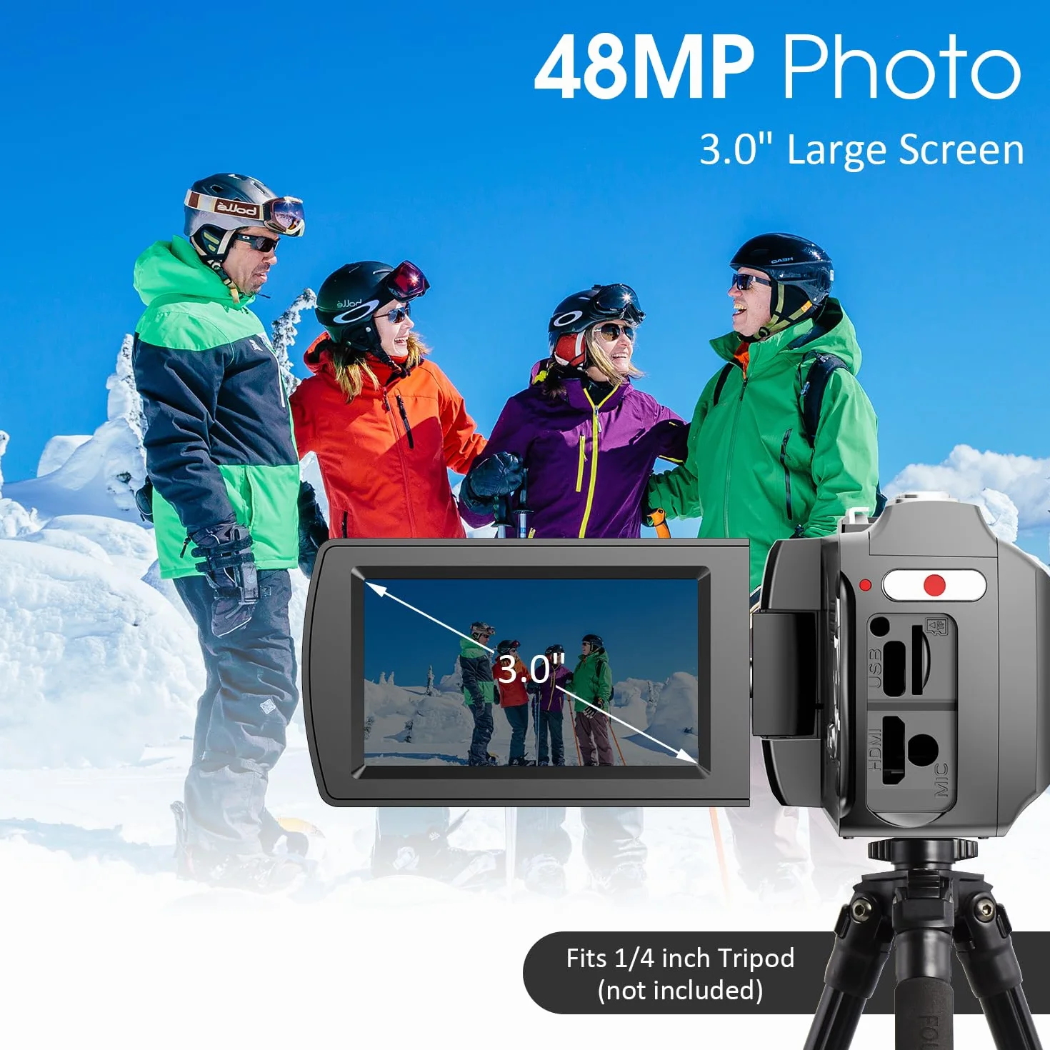 Caméra vidéo 4K 48MP Photo/enregistreur vidéo 4K 60FPS, caméscope numérique pour Youtube Vlogging avec Microphone sans Fil/Carte SD/2 Piles/télécommande