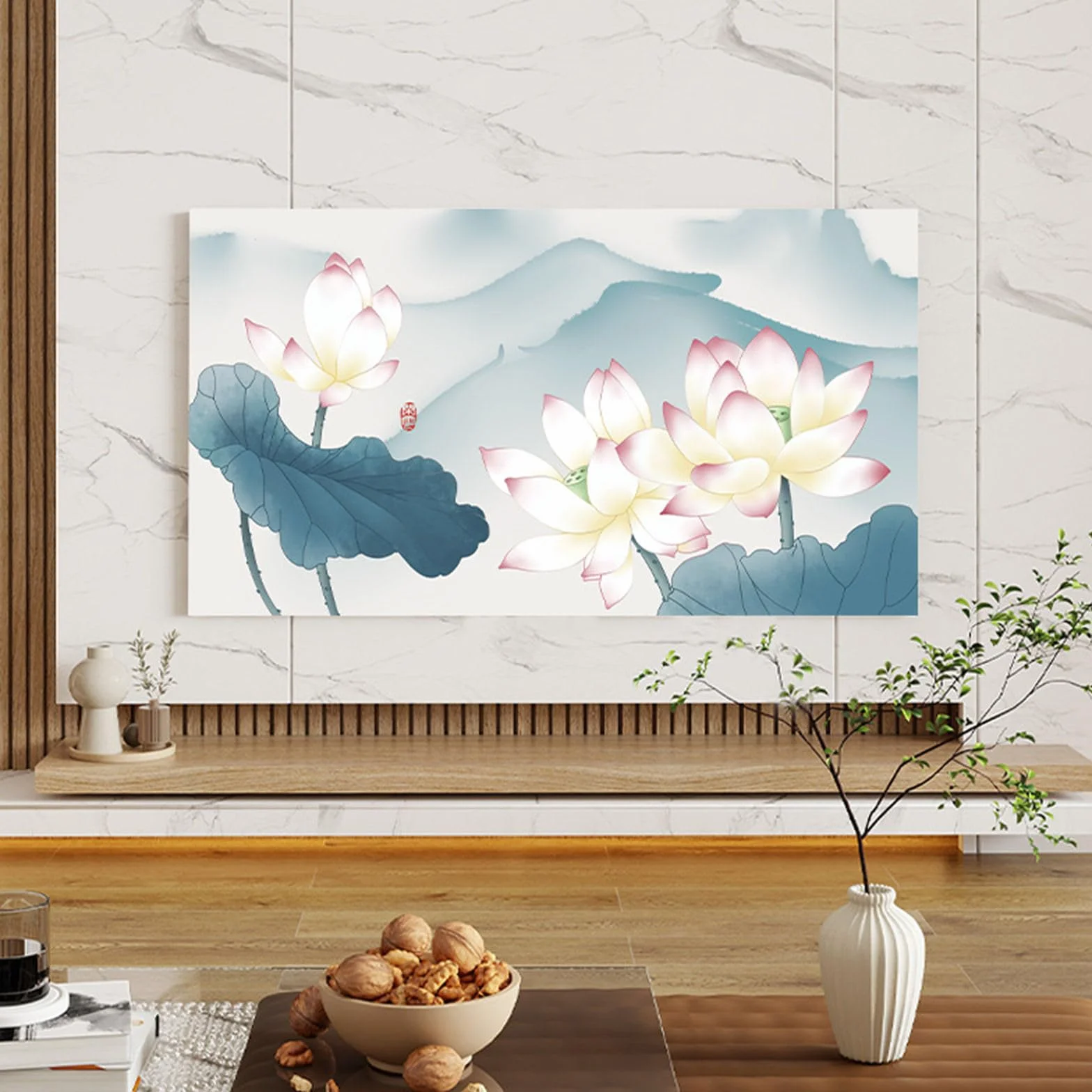 Housse pour TV Style Chinois Anti Poussière Respirant Élastique 46-50inch Fleur de Lotus Rose