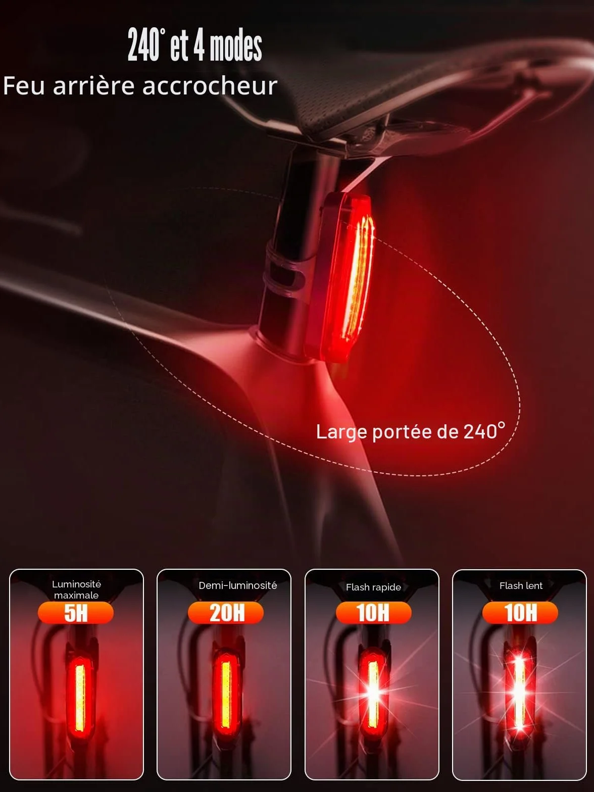 Lumiere Velo Avant et Arriere, Ensemble Éclairage Vélo LED Puissant 5 Modes Lampe Vélo Rechargeable USB Étanche IPX5