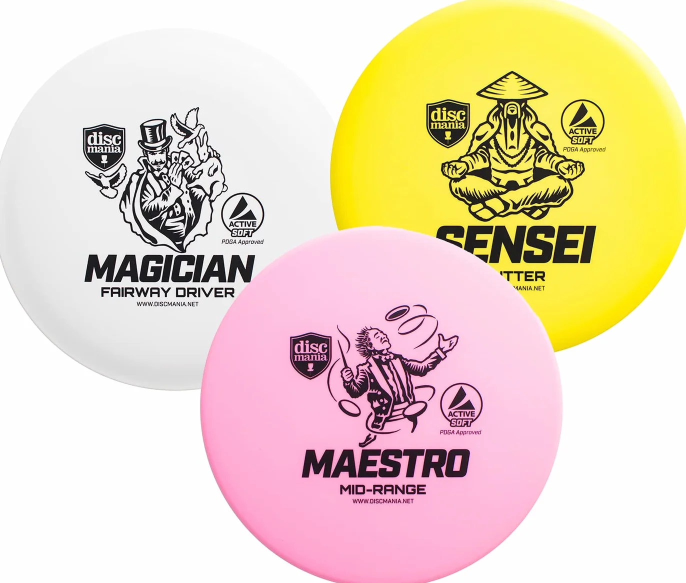 Discmania Active 3-Disc Soft Set Golf, Blanc, Jaune, Rose, One Size