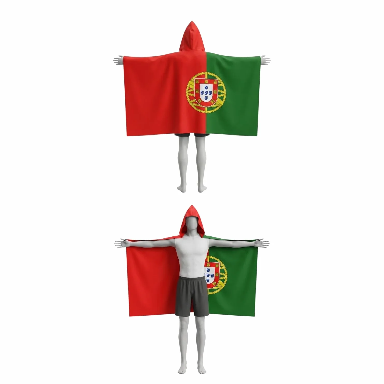 Cape Drapeau Portugal Coupe du Monde 2026 – À Porter avec Capuche et Élastiques – Supporter Homme Femme