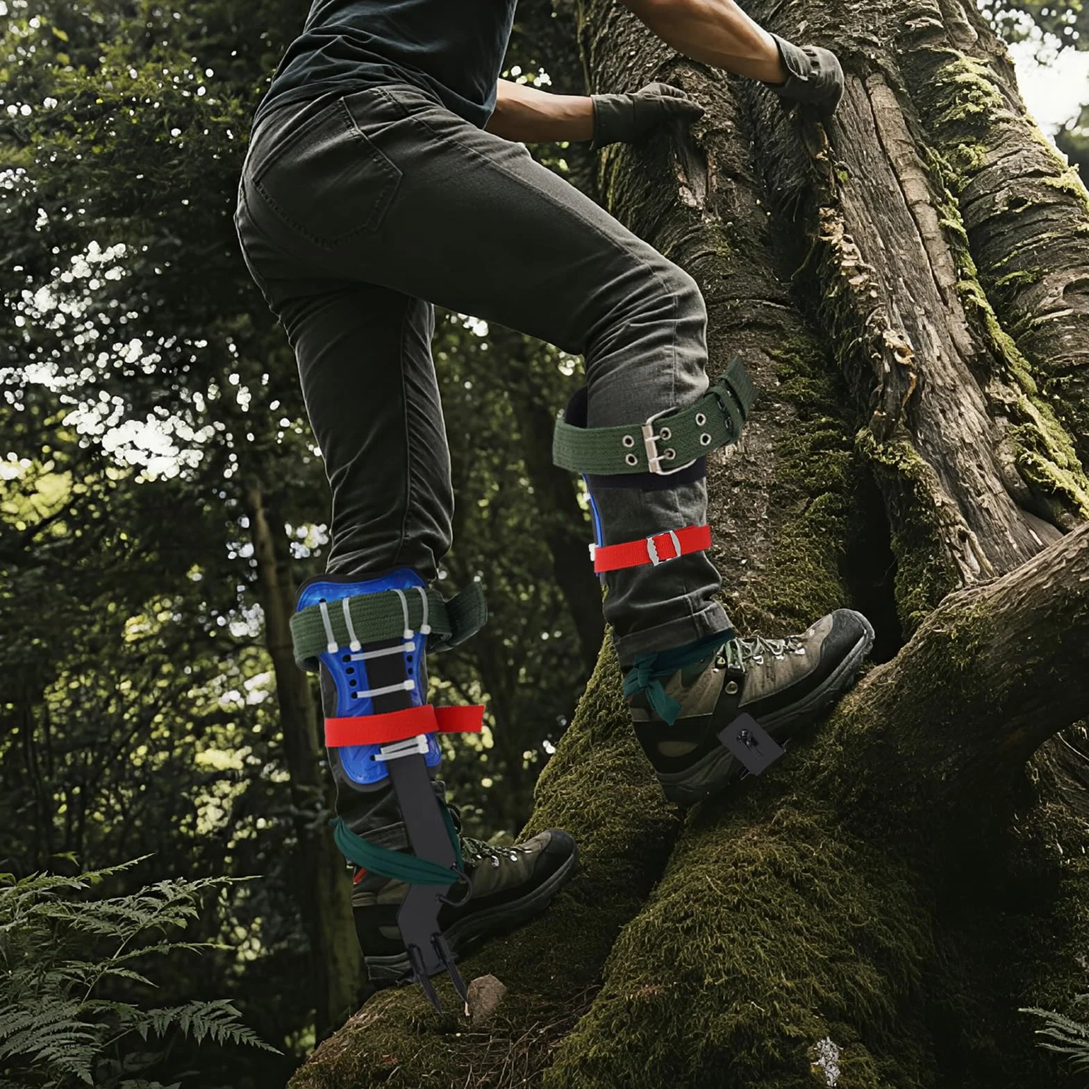 Crampons d'arbre en acier trempé 45# avec sangles réglables, pédale antidérapante 100kg pour élagage et cueillette