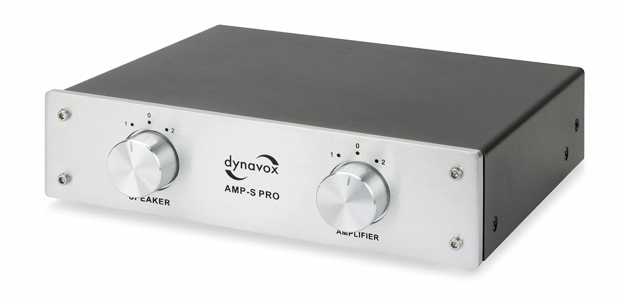 Dynavox AMP-S Pro, Pupitre de sélection ampli/Enceintes pour amplificateur stéréo et Surround, Chassis en métal, Connexion bornes à Pince vis et fiche Banane, argenté 207766