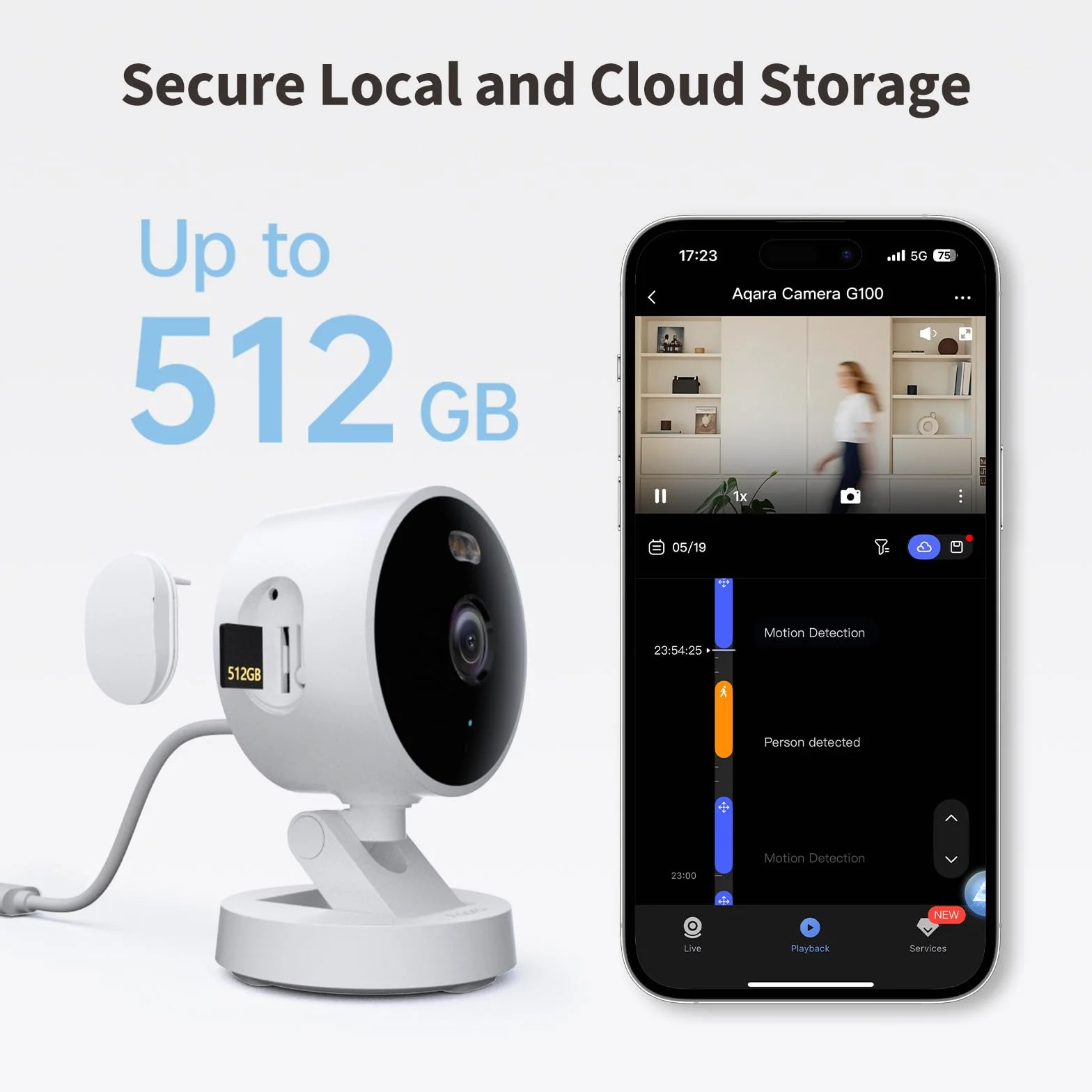 Aqara Caméra Intérieure/Extérieure G100, 2K, HomeKit Secure Video, 2,4 Ghz WiFi, Vision Nocturne Couleur avec Projecteur, Détection IA, Wi-FI 6, Étanche IP65, Compatible Alexa, Google Home, Blanche